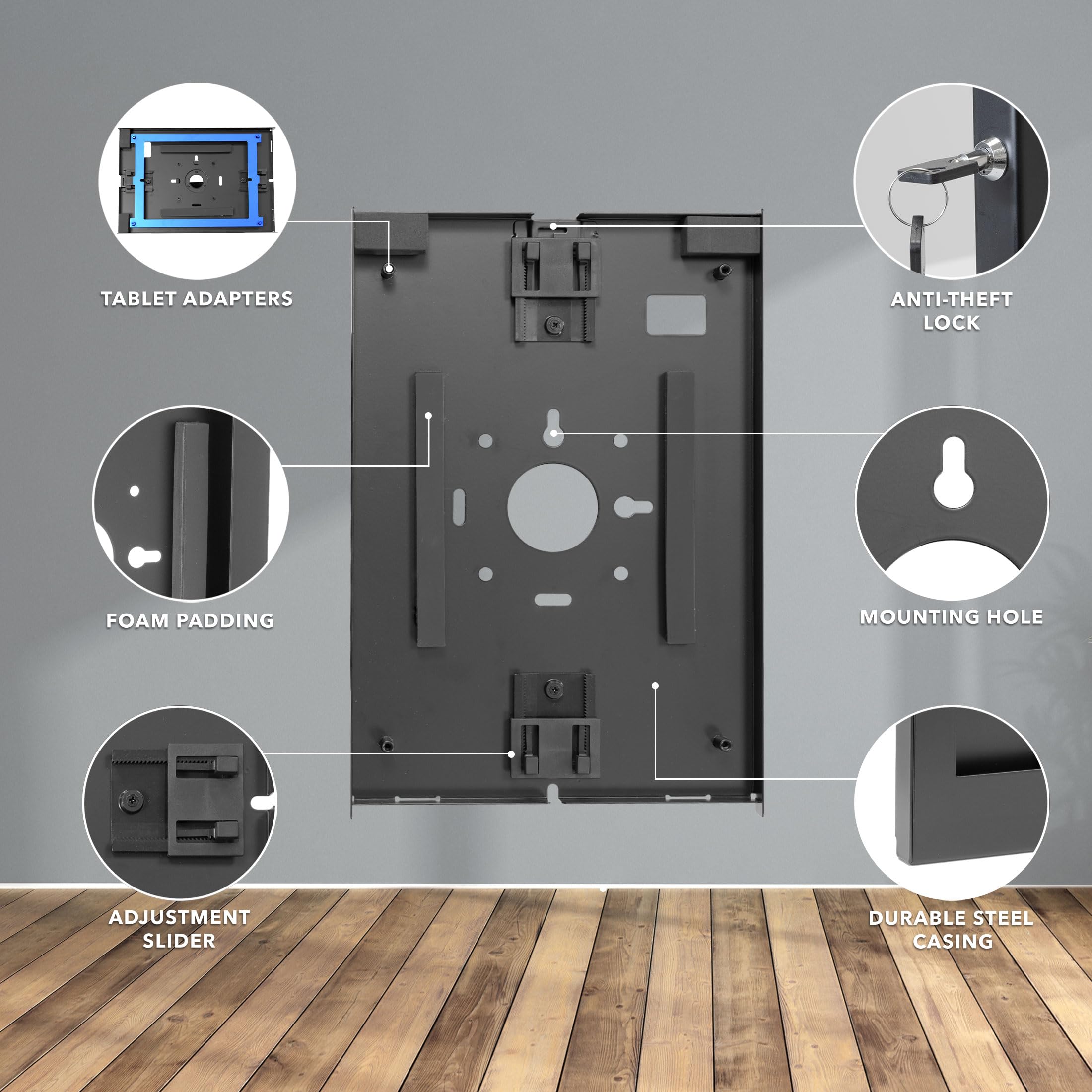 Mount-It! Anti-Theft Tablet Kiosk Wall Mount Compatible with iPad 10, 9, 8, Pro 10.5, Air 10.5, Locking Kiosk for iPad, Low-Profile Steel Security Tablet Wall Mount, Black