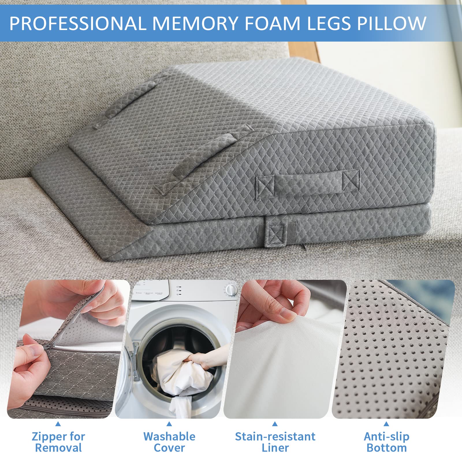 Adjustable Leg Elevation Pillows for Swelling, Cooling Gel Memory Foam Wedge Pillows for After Surgery, Sciatica Back Knee Hip Ankles Pain Relief, Leg Pillows for Sleeping Blood Circulation