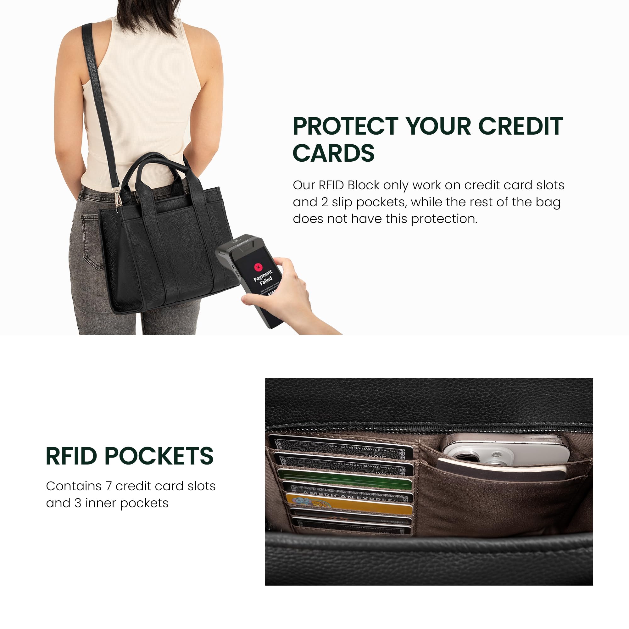 befen Genuine Leather The Small Tote Bag for Women Trendy, Designer Top Handle Satchel Crossbody Handbag with RFID Card Slots - Black