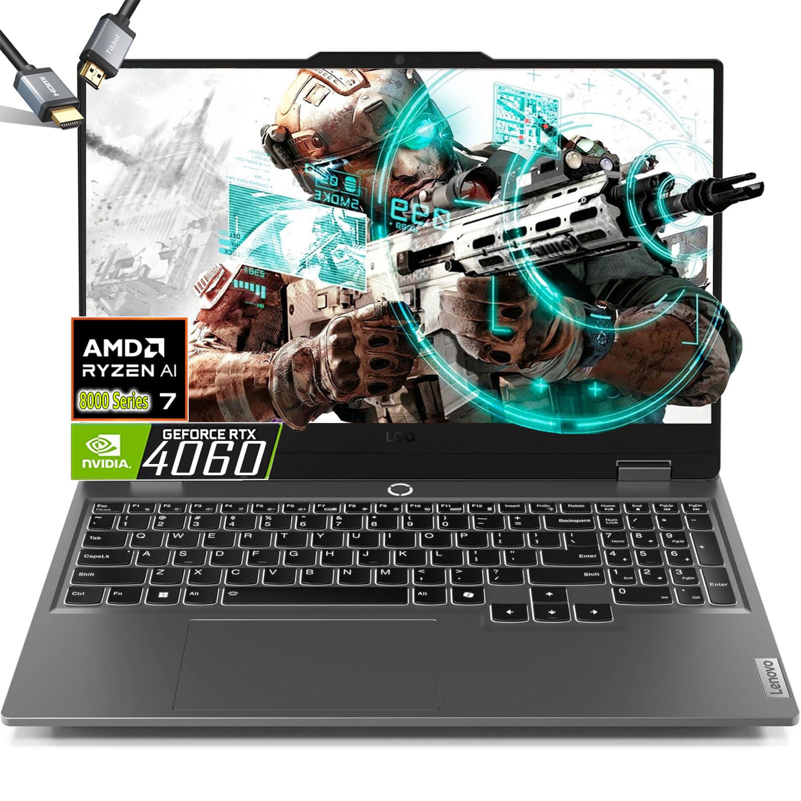 Lenovo LOQ 15.6 Gaming Laptop AMD Ryzen 7 8845HS Beat i9-13900H - RTX 4060-64GB DDR5 RAM -2TB PCIe SSD -Backlit Keyboard - FHD Display G-SYNC - Windows 11 - Computadora Gamer PC - HDMI Cable