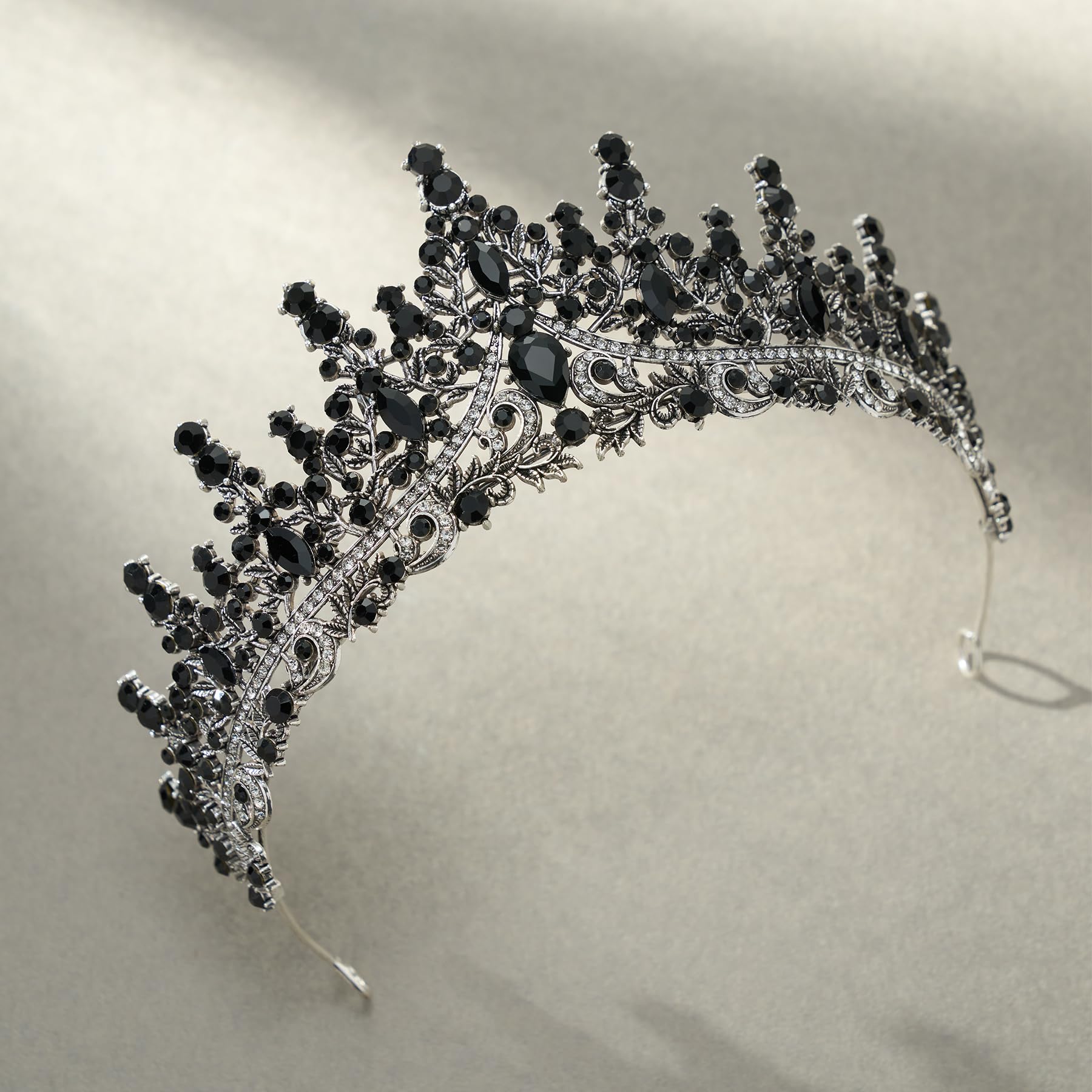 SWEETV Princess Tiara Crown for Women Girls,Royal Queen Crown,Wedding Tiara for Bride,Aurora Borealis Crystal Hair Accessories for Quinceanera Pageant Prom Birthday,Silver+Black