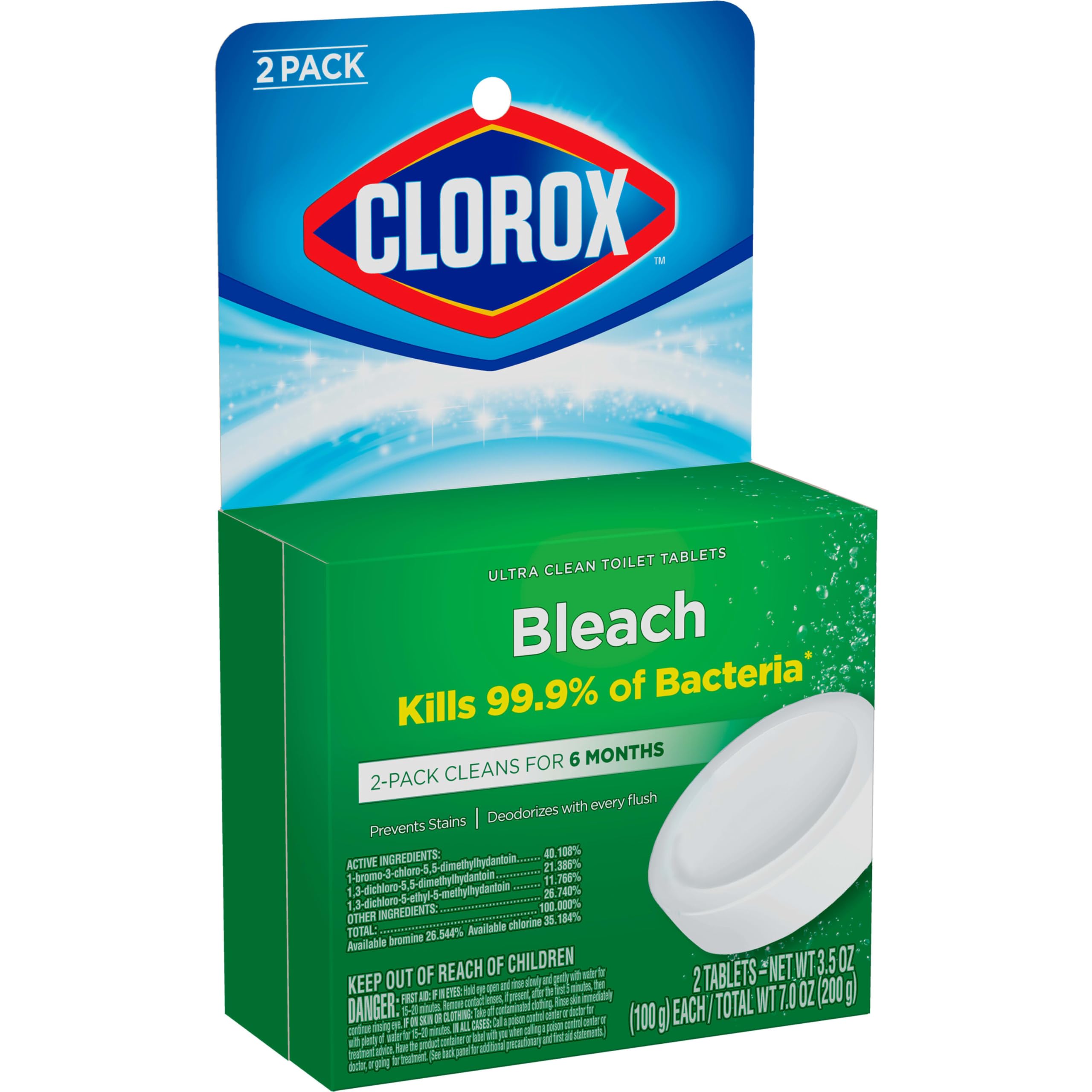 Clorox Ultra Clean Toilet Tablets Bleach 2 Count, 3.5 Ounces Each (Package May Vary)