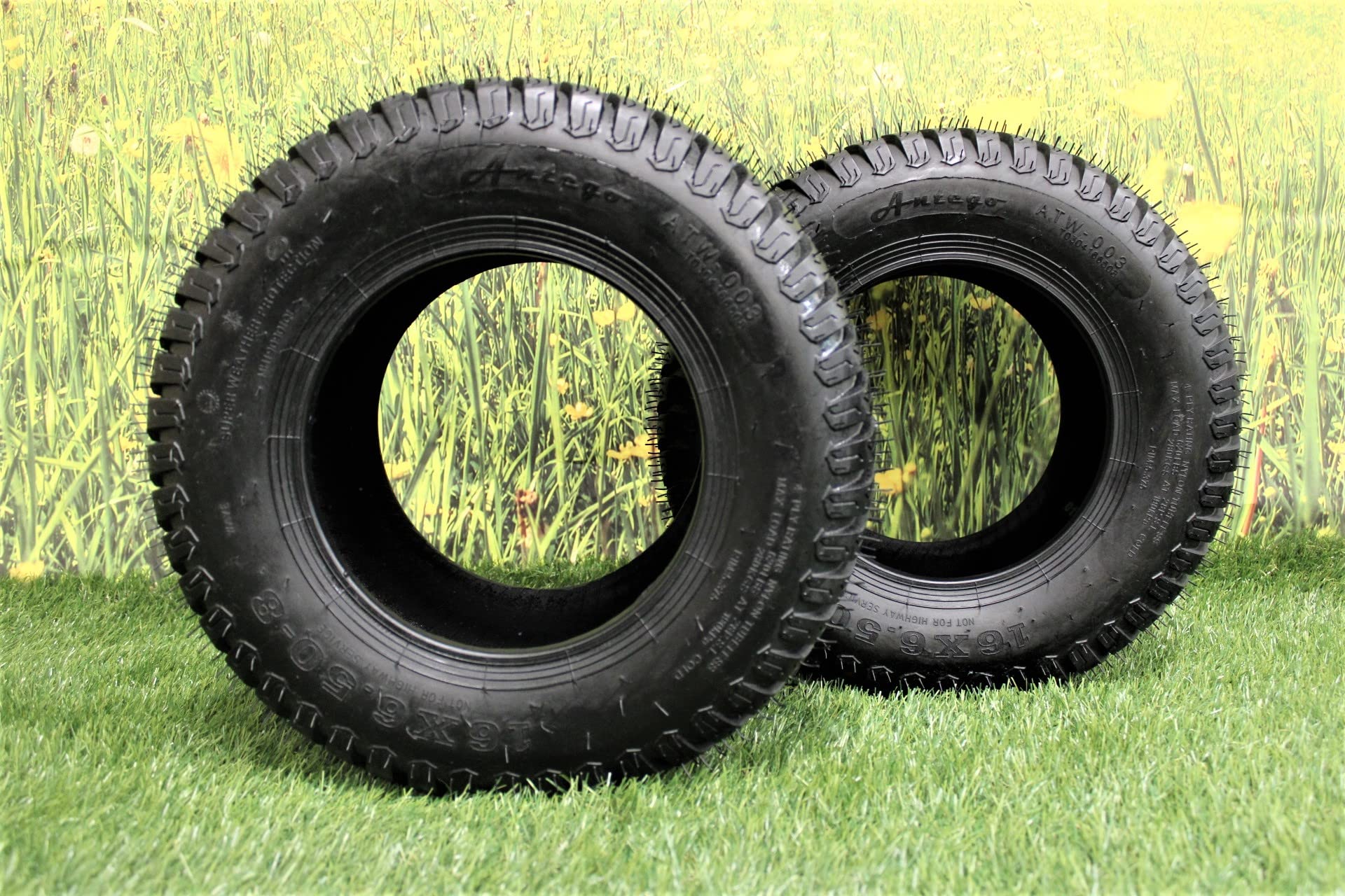 Set of 2-16X6.50-8 4 Ply Turf Tires for Lawn & Garden Mower 16x6.5-8