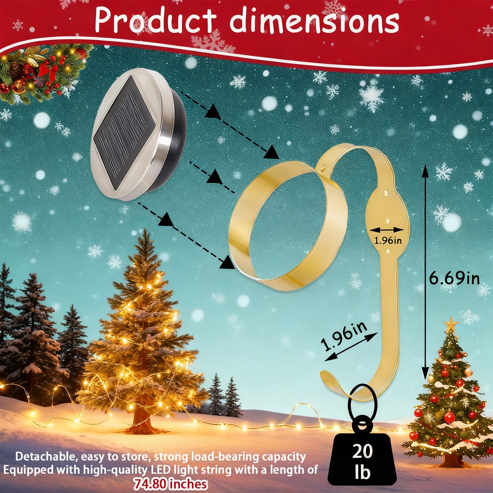 AMOEJOV Solar Valentine Wreath Hangers for Front Door with LED Lights, Compatible with Lighted Wreaths,Valentines Day Decorations. Large Suction Cup Metal Hook for Glass Window Outdoor Porch