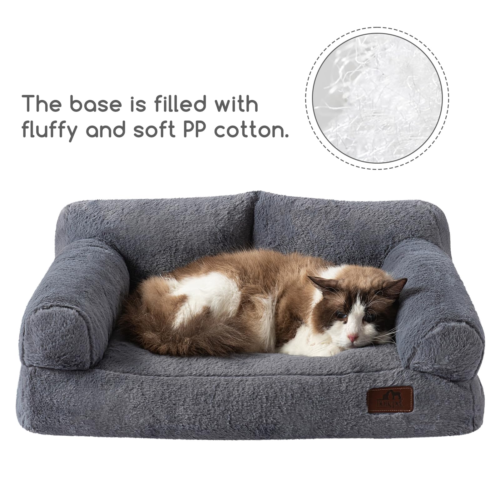 Hollypet Fluffy Plush Dog Cat Pet Couch Soft Calming Sofa Bed for Medium Small Cats and Dogs, Gray