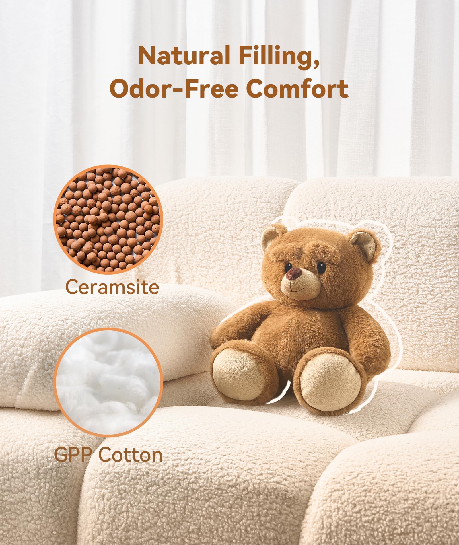 Dreamegg Bear Stuffed Animals, Microwavable Stuffed Animal Heating Pad for Cramps, Pain Relief & Anxiety, Washable Cover, Cute Heatable Unscented Plush Toy Gifts for Women Girls Adults Kids Christmas