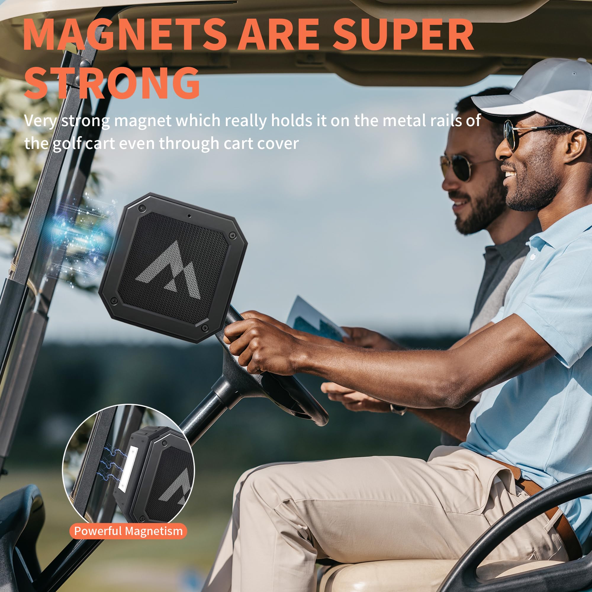 MAGOLFIN Magnetic Golf Speaker with Storage Case, IPX7 Portable Golf Cart Speaker 24H Playtime, 18W Loud Stereo Sound Magnetic Bluetooth Speaker for Golf Cart Accessories, Golf Gifts for Men