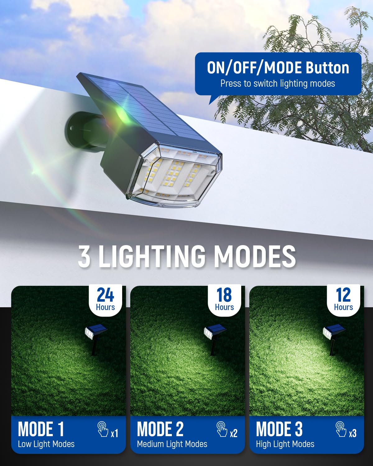 AUDERWIN Solar Spot Lights Outdoor Waterproof 4 Pack IP65, 63 LED 3 Lighting Modes Spotlights for Yard Garden House Garage Pathway