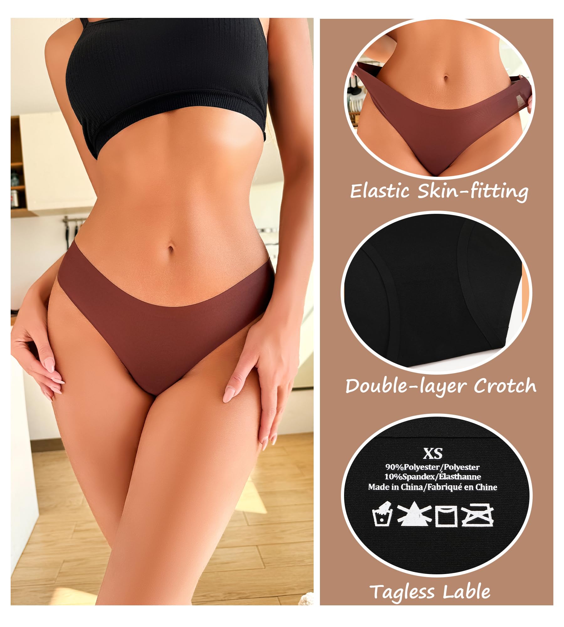 Seamless Underwear for Women Soft No Show Panties Sexy High Cut Invisible Hipster Silky Cheeky Ladies Bikini 6 Pack