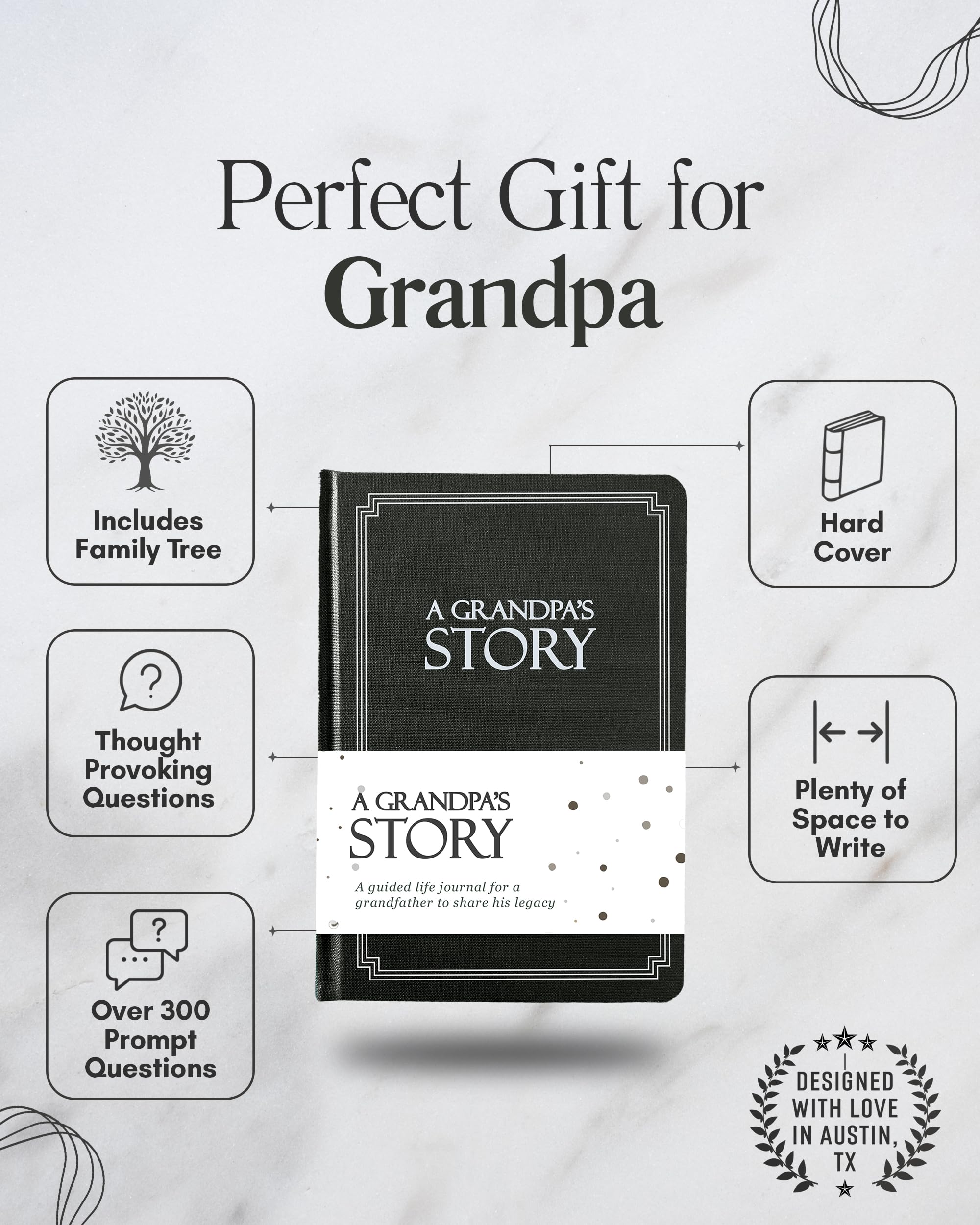 Grandpa's Life Story Journal (Hardcover): A Meaningful Keepsake for Grandpa to Share His Journey and Memories, Book Includes 250+ Prompt Questions, Sentimental Grandpa Gifts Idea, Sentimental Gifts for Grandpa for Father's Day, Birthday & Christmas