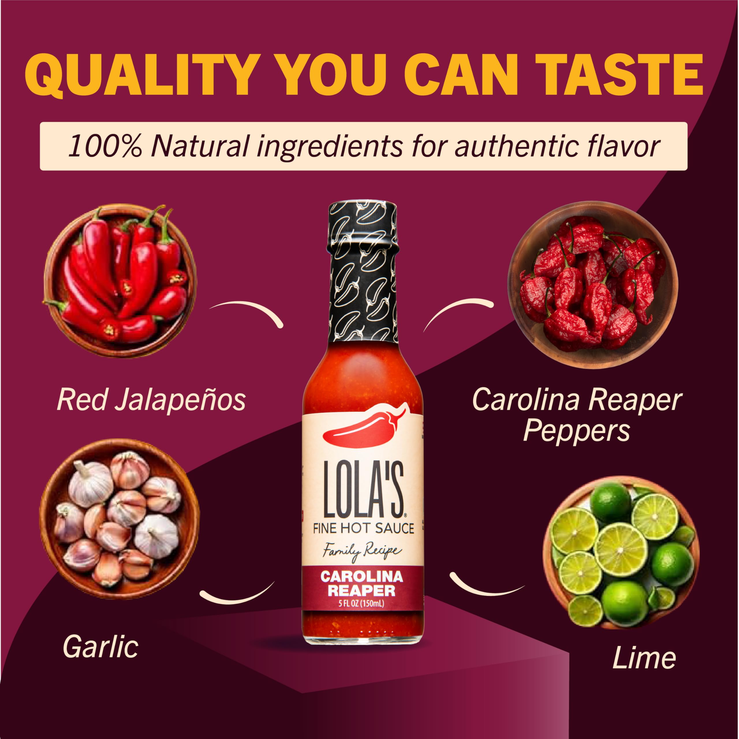 Lola’s Carolina Reaper Hot Sauce | Made with Red Jalapenos & Carolina Reaper Peppers | 0 Calories, 0g Fat, Low Sodium | All-Natural, Keto, Gluten-Free | 5 Fl Oz (Pack of 1)