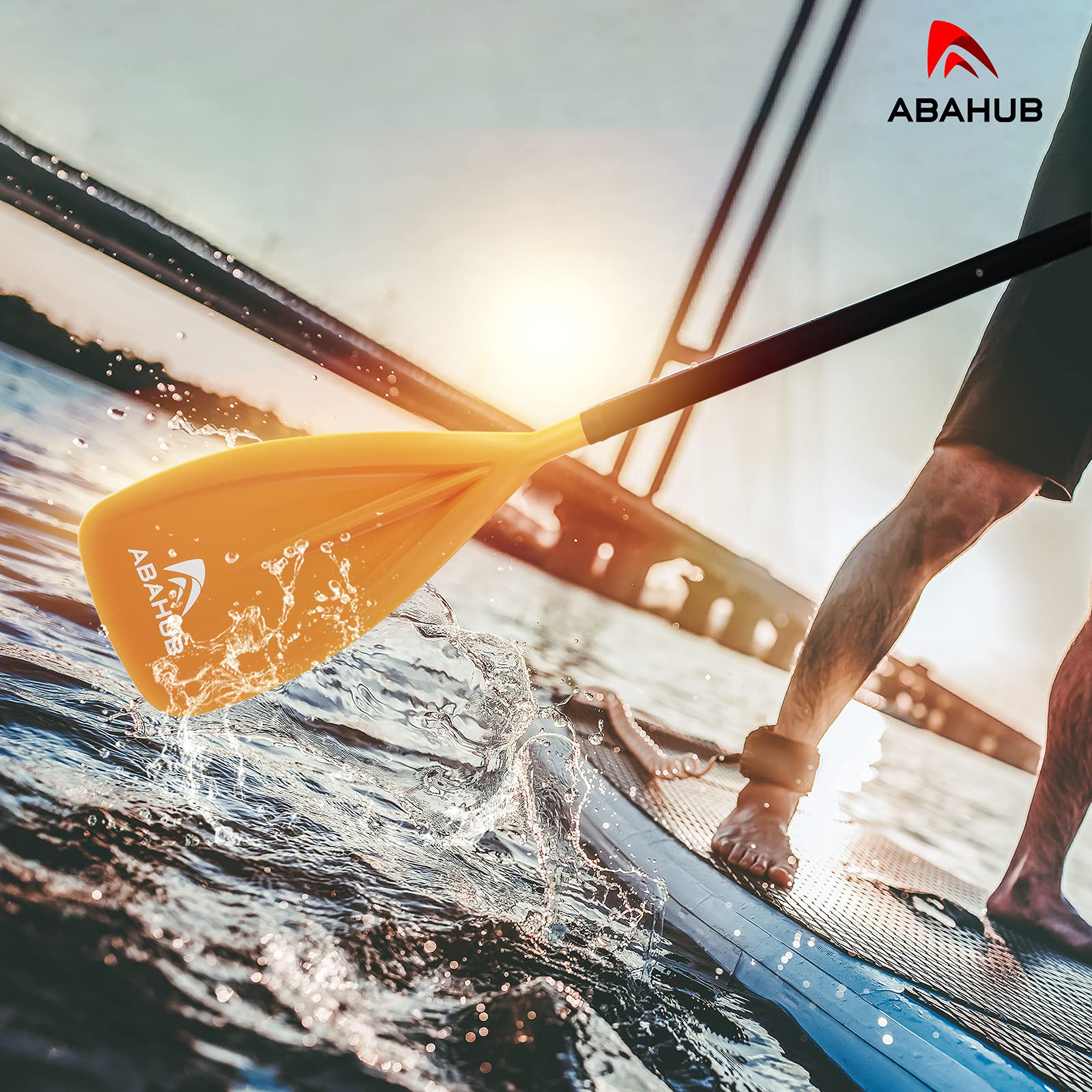 Abahub SUP Paddles - 3 Piece Adjustable Stand up Paddle - Lightweight Oar for Paddleboard, Adjustable Aluminum Alloy PU Coated Shaft 68" - 84", Yellow Plastic Nylon Blade