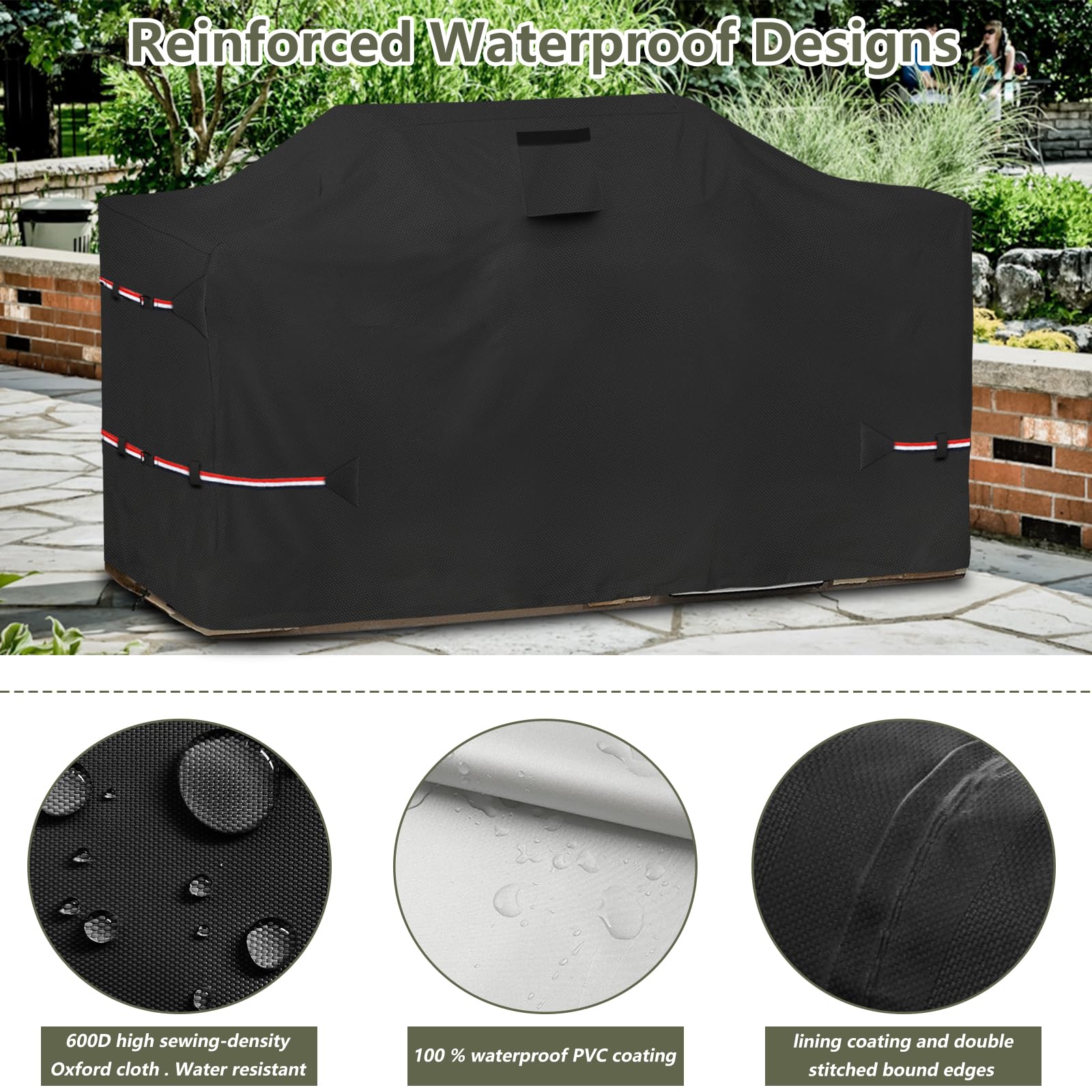 Bitubi 98 Inch Island Grill Cover - 600D Heavy Duty Waterproof All Weather Protection Extra Large Grill Cover,Black