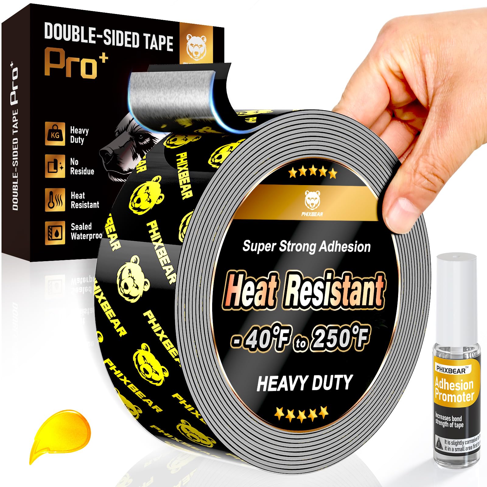 PHIXBEAR Double Sided Tape Heat Resistant Heavy Duty, Waterproof Outdoor Indoor Automotive Mounting Tape, Removable No Residue Super Strong Adhesion Foam Tape, 1" x 20FT