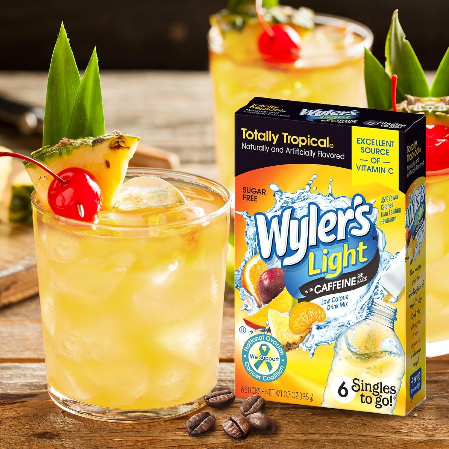 Wyler's Light Singles to Go Caffeinated Drink Mix - Totally Tropical Powder Sticks -72 Total Servings (Pack of 12)