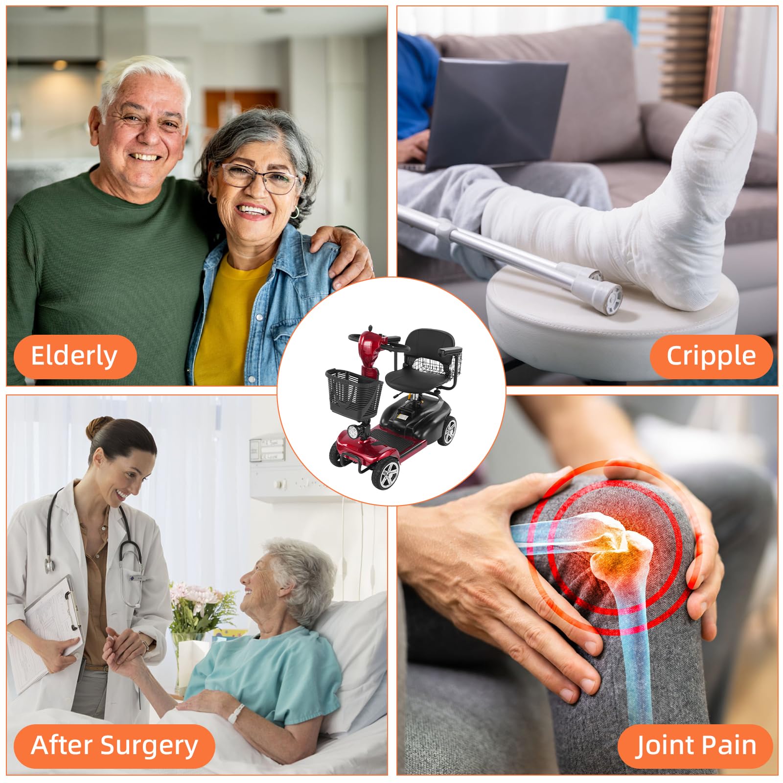 20 Miles 4 Wheels Mobility Scooter for Seniors/Adults Up to 300LBS,350W Electric Wheelchair Detachable Lithium Battery,Dual Baskets,Rotating Seat,with Taillight, USB Charging, Red 18AH