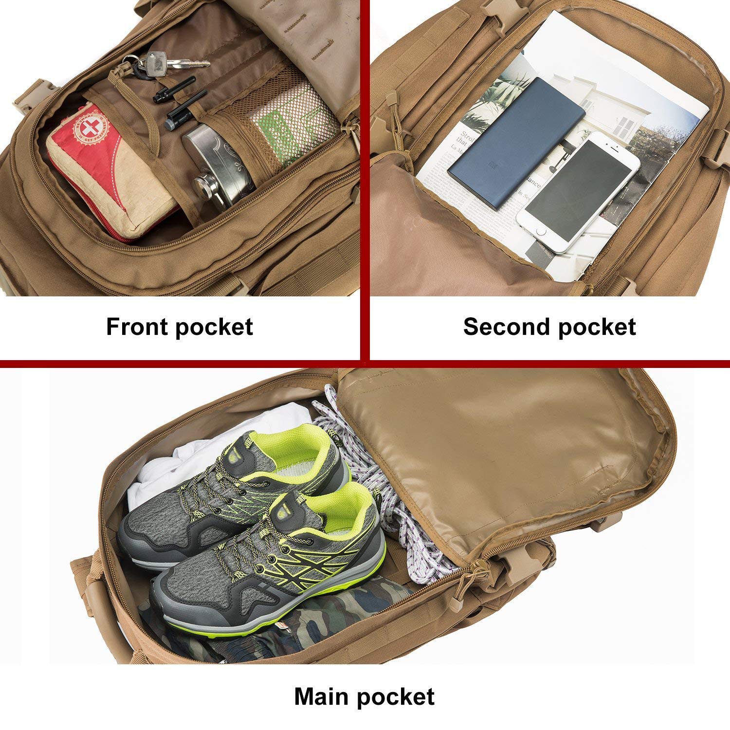 Greencity Laptop Backpacks Tactical 3 Day Expandable Bug Out Bag Classic Case Travel Hiking,Coyote