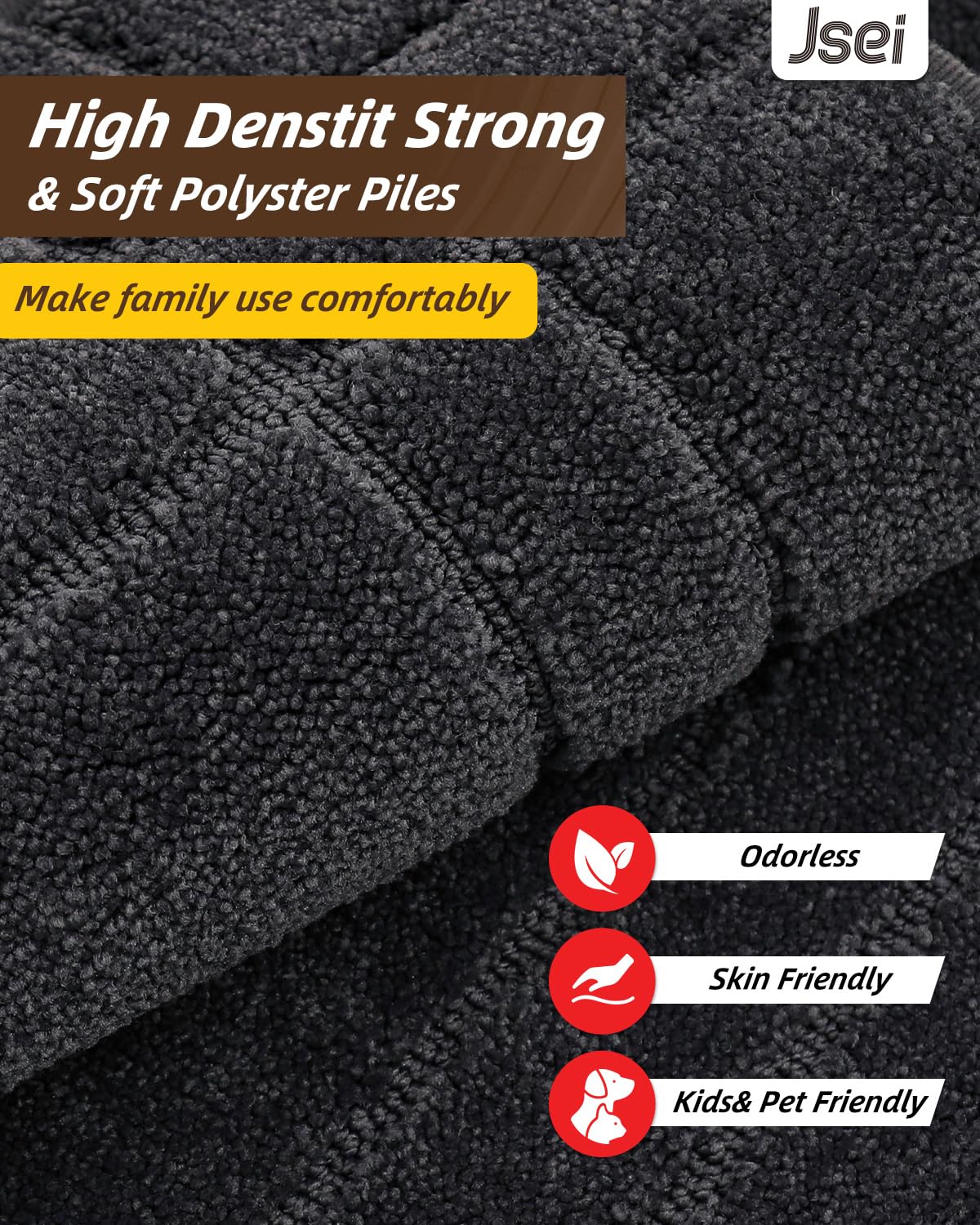 JSEI Kitchen Mats for Floor, Non-Slip Kitchen Rugs, Soft Washable Absorbent Kitchen Mats 2 PCS, Kitchen Runner Rug with TPR Backing, Polyester, 24"x36"+24"x60", Dark Grey
