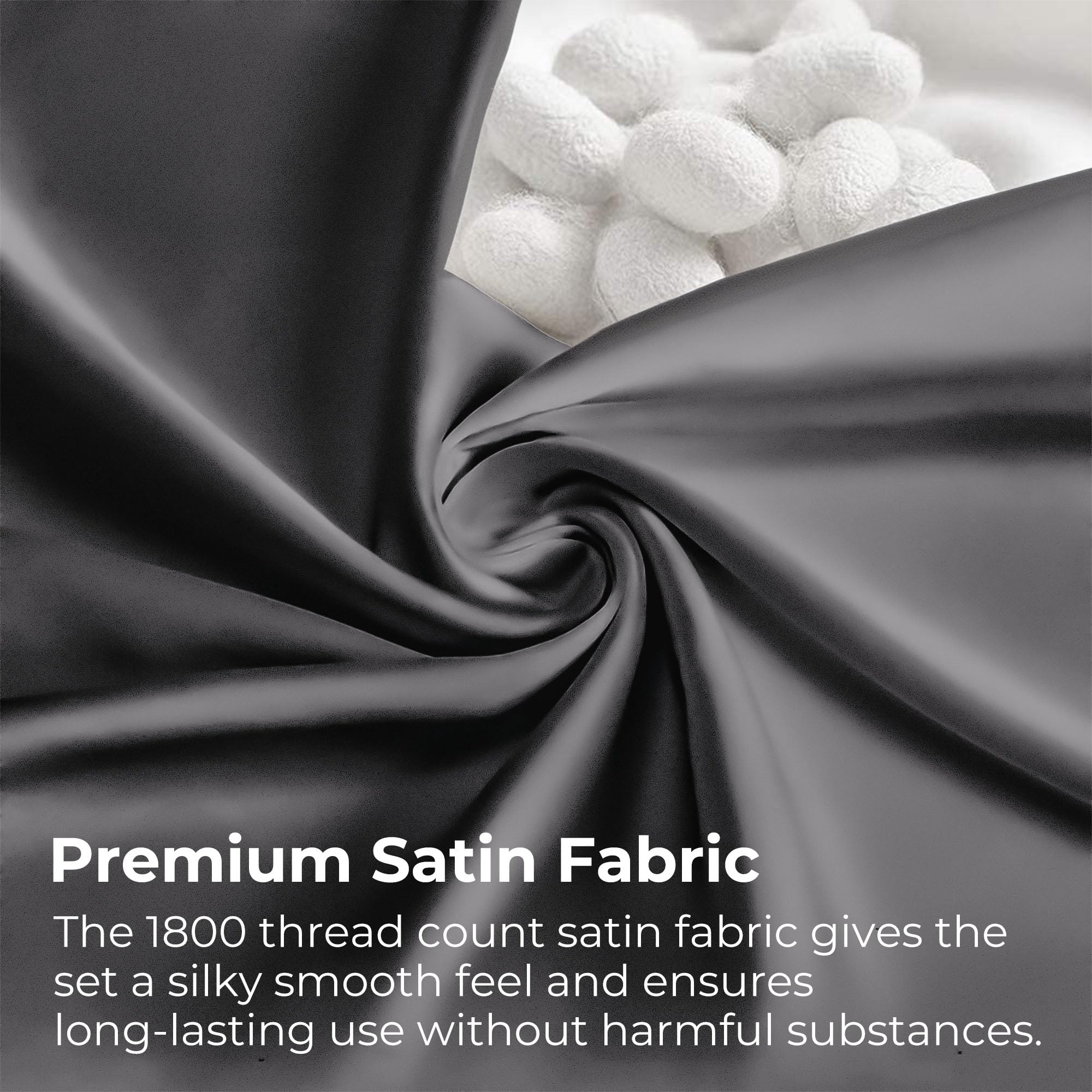 Seasonwood White Satin Sheets King Size 4 Pieces White Bed Set with 2 Pillowcase 20"x40" Microfiber