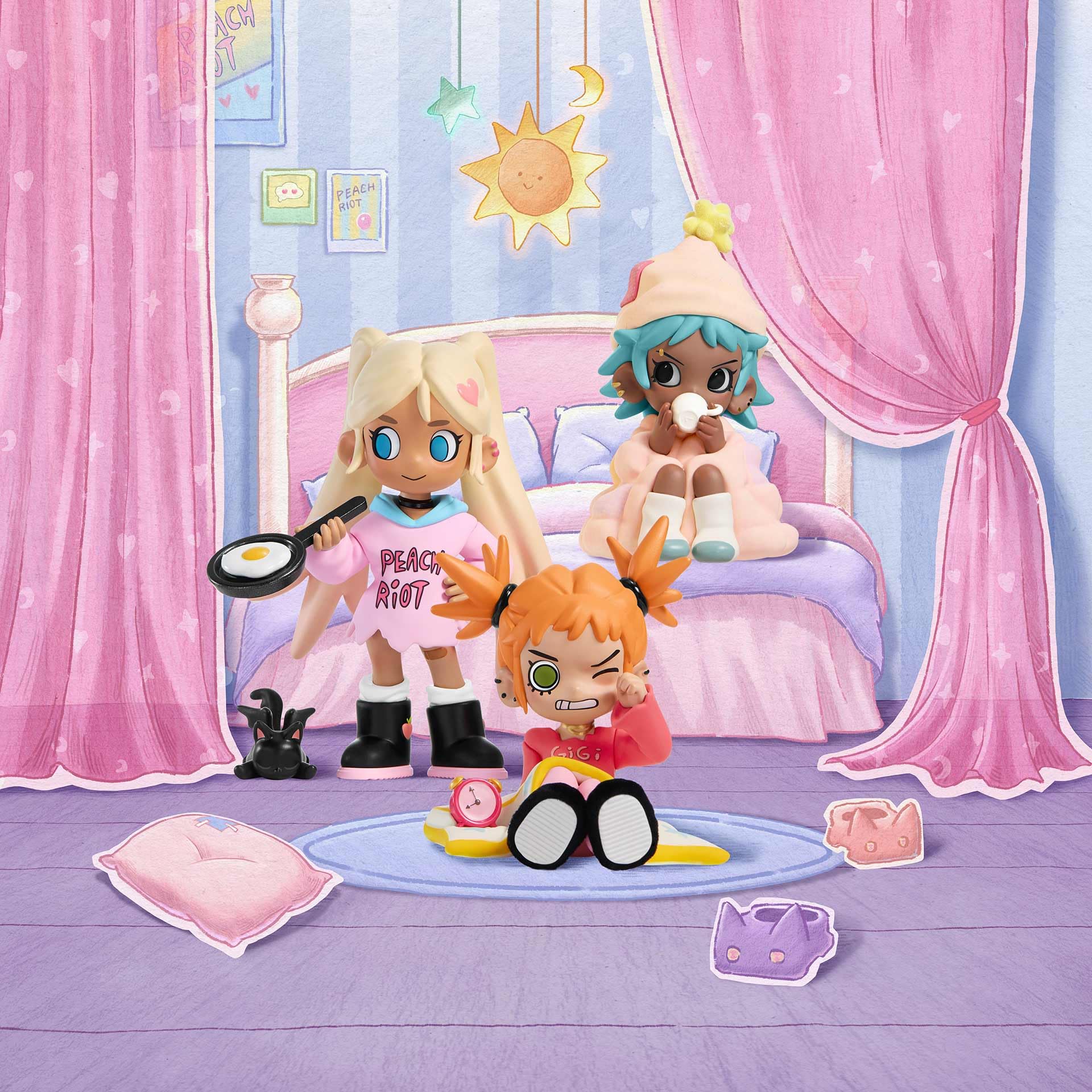 POP MART Lil Peach Riot Sleepover Series Blind Box Figures, Random Design Action Figures Collectible Toys Home Decorations, Holiday Birthday Gifts for Girls and Boys, Single Box
