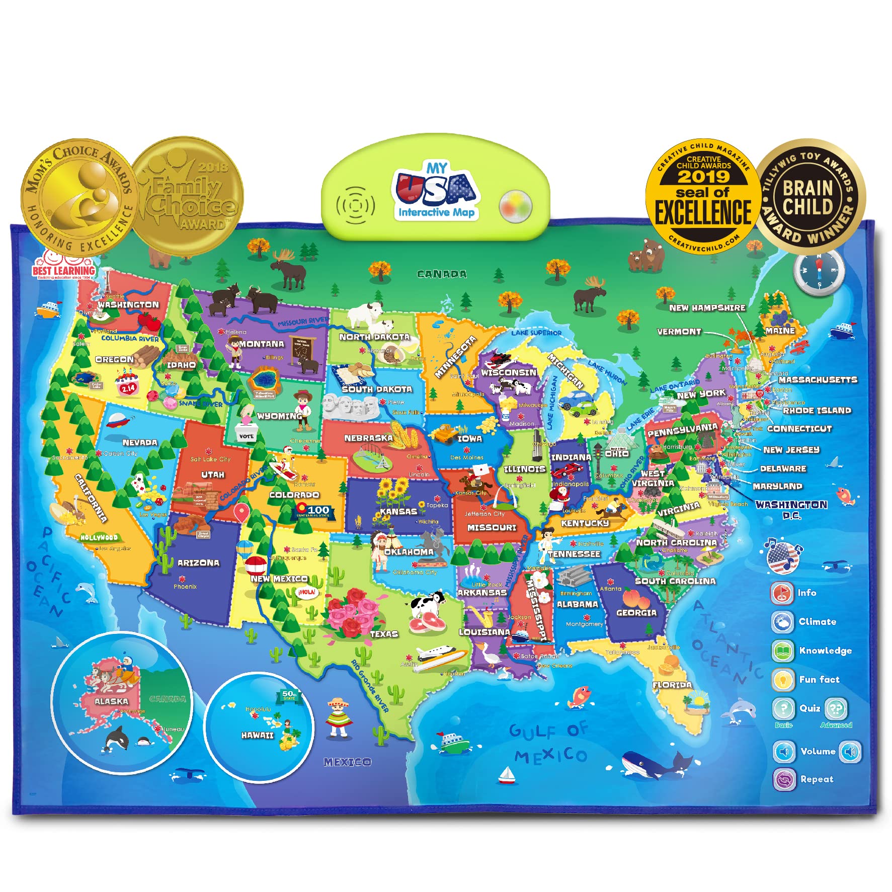BEST LEARNING i-Poster My USA Interactive Map - Educational Smart Talking Poster Toy for 5 to 12 Years Kids Boy or Girl | Geography Electronic Game for 5, 6, 7 Years | Ideal Birthday Present