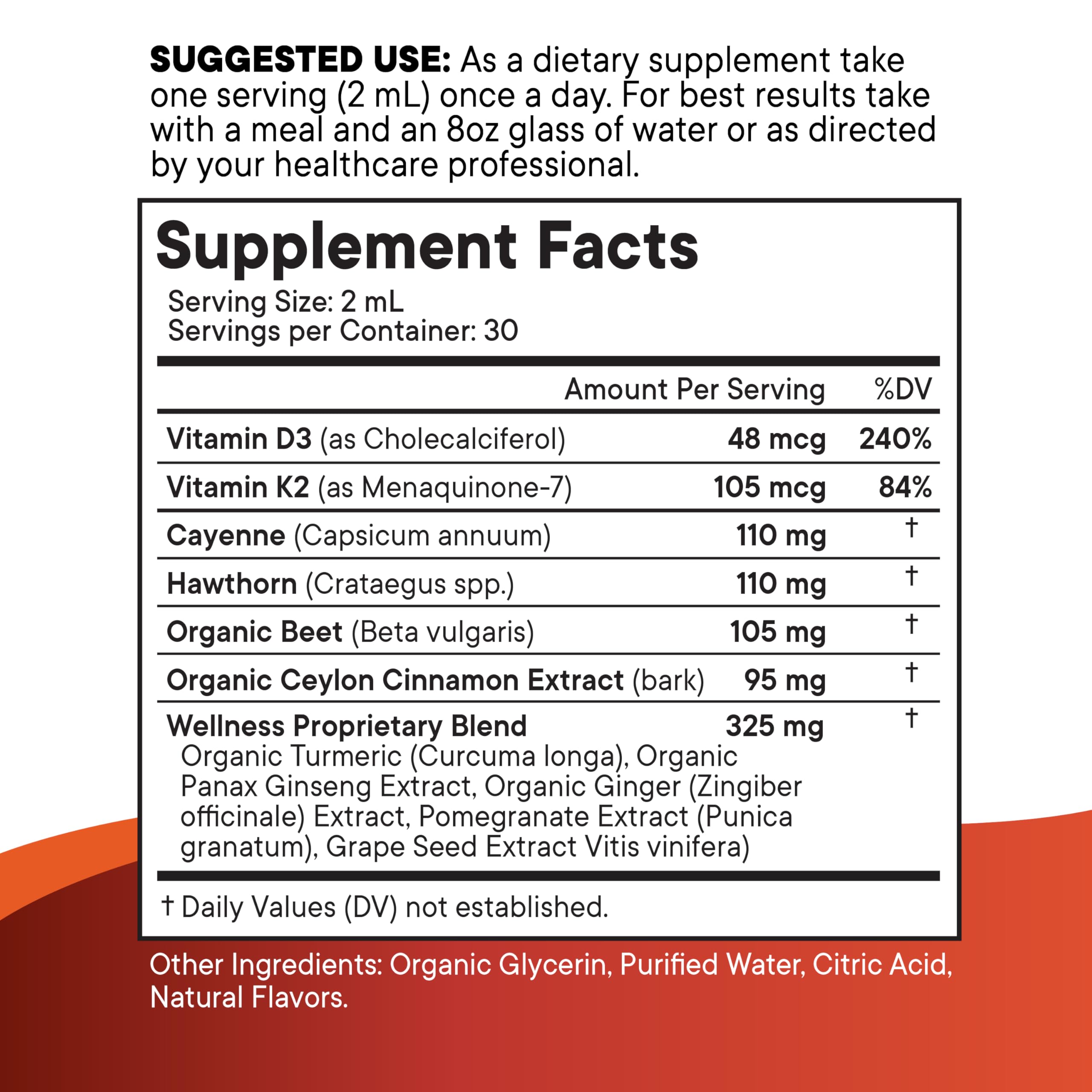Cayenne Pepper Supplement Liquid Drops + Hawthorn Berry, Vitamin D3 K2 Beet Root Powder, Ceylon Cinnamon, Turmeric Curcumin, Organic Panax Ginseng - 4oz