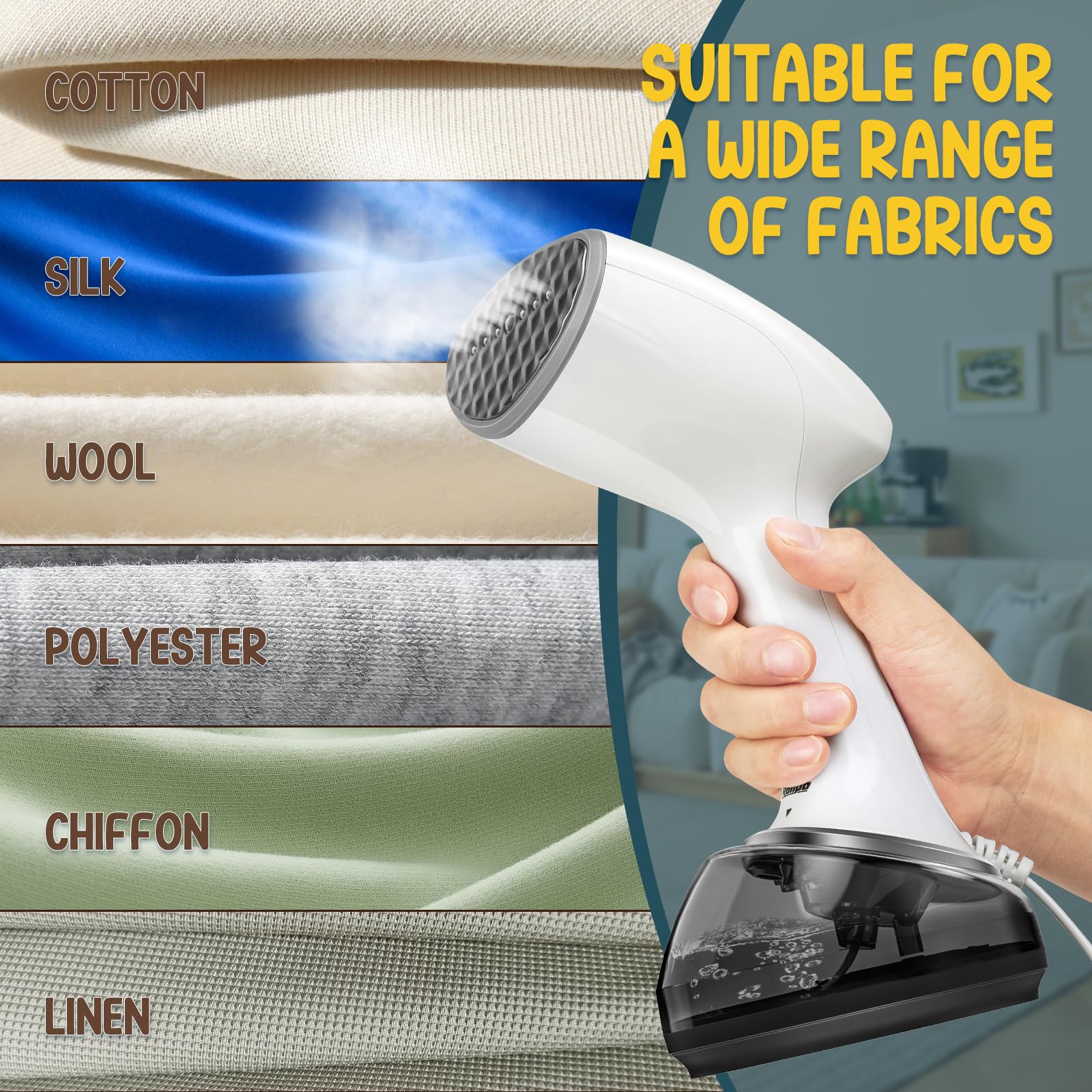 Rolipo Steamer for Clothes 1200W, Clothes Steamer for Home, Office, Travel, Compact and Portable Travel Garment Steamer, Upgraded Large Capacity Water Tank, Wrinkle Remover, White