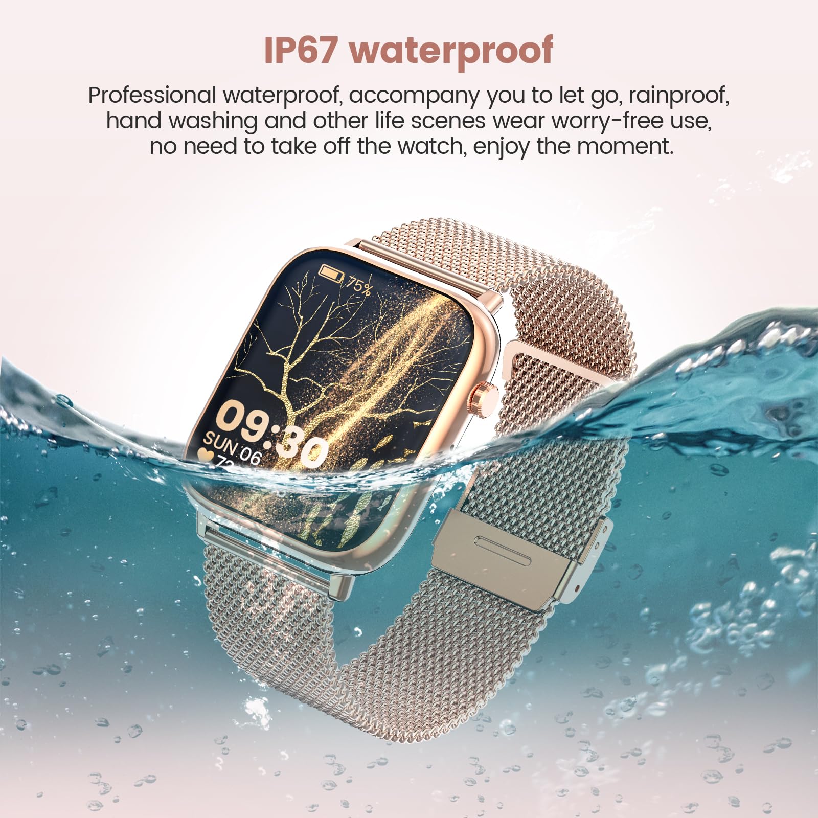 elfofle Smart Watches for Women,1.83" Fitness Tracker with Answer/Make Calls/Sleep Monitor/IP67 Waterproof /SpO2 Fitness Tracker/Sleep Monitor Watch for Android iOS (Gold)
