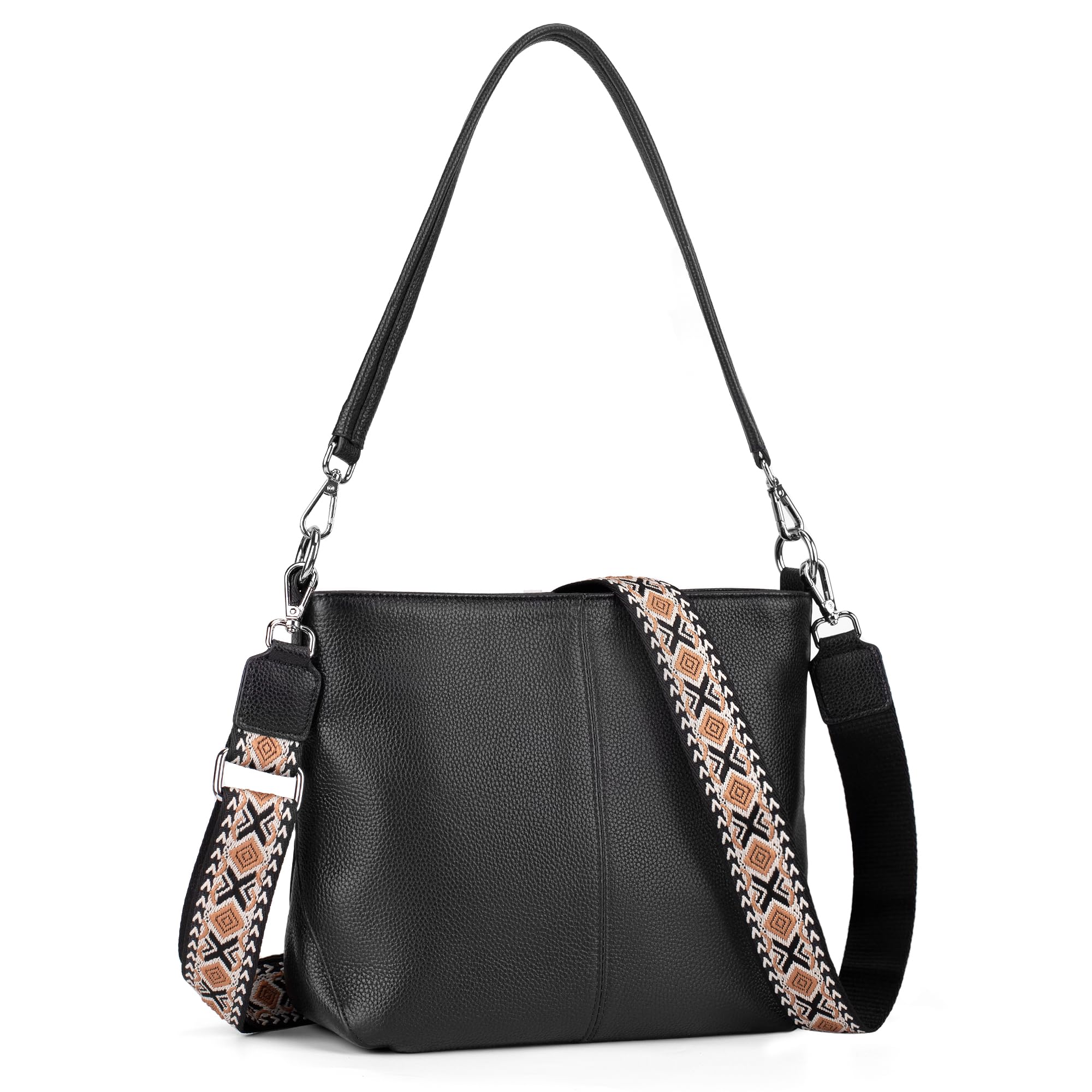 befen Genuine Leather Purse for Women, Black Leather Crossbody Bag Soft Hobo Purse Women's Shoulder Handbags with 2 Removable Straps Designer Cross Body Purses for Everyday & Travel & Work
