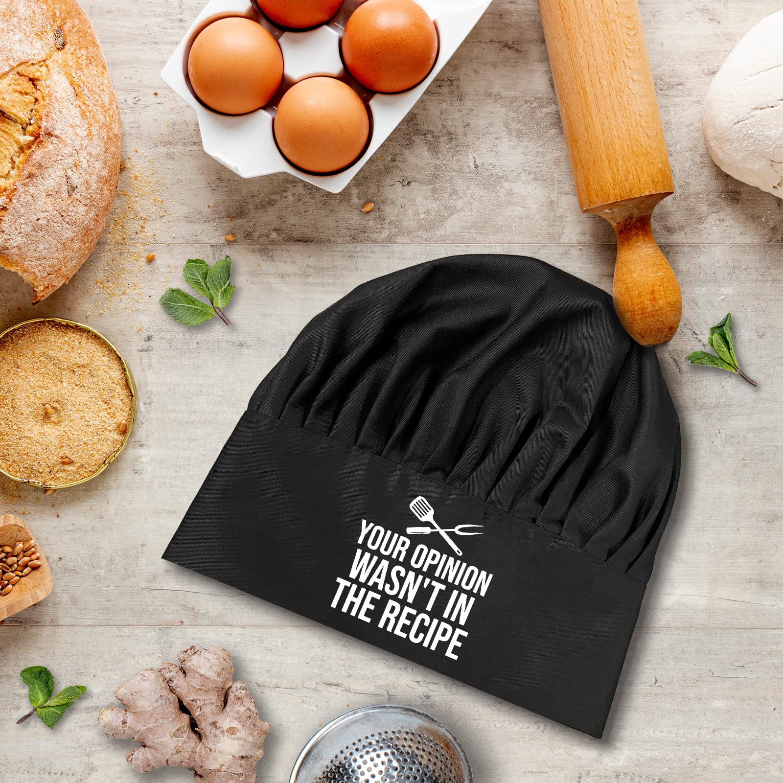 Your Opinion Wasn't in The Recipe,Funny Chef Hat,BBQ Chef Hats,Adjustable Kitchen Cooking Hat for Men & Women, BBQ Gift,Perfect for BBQ Grilling Barbecue Cooking Baking Black