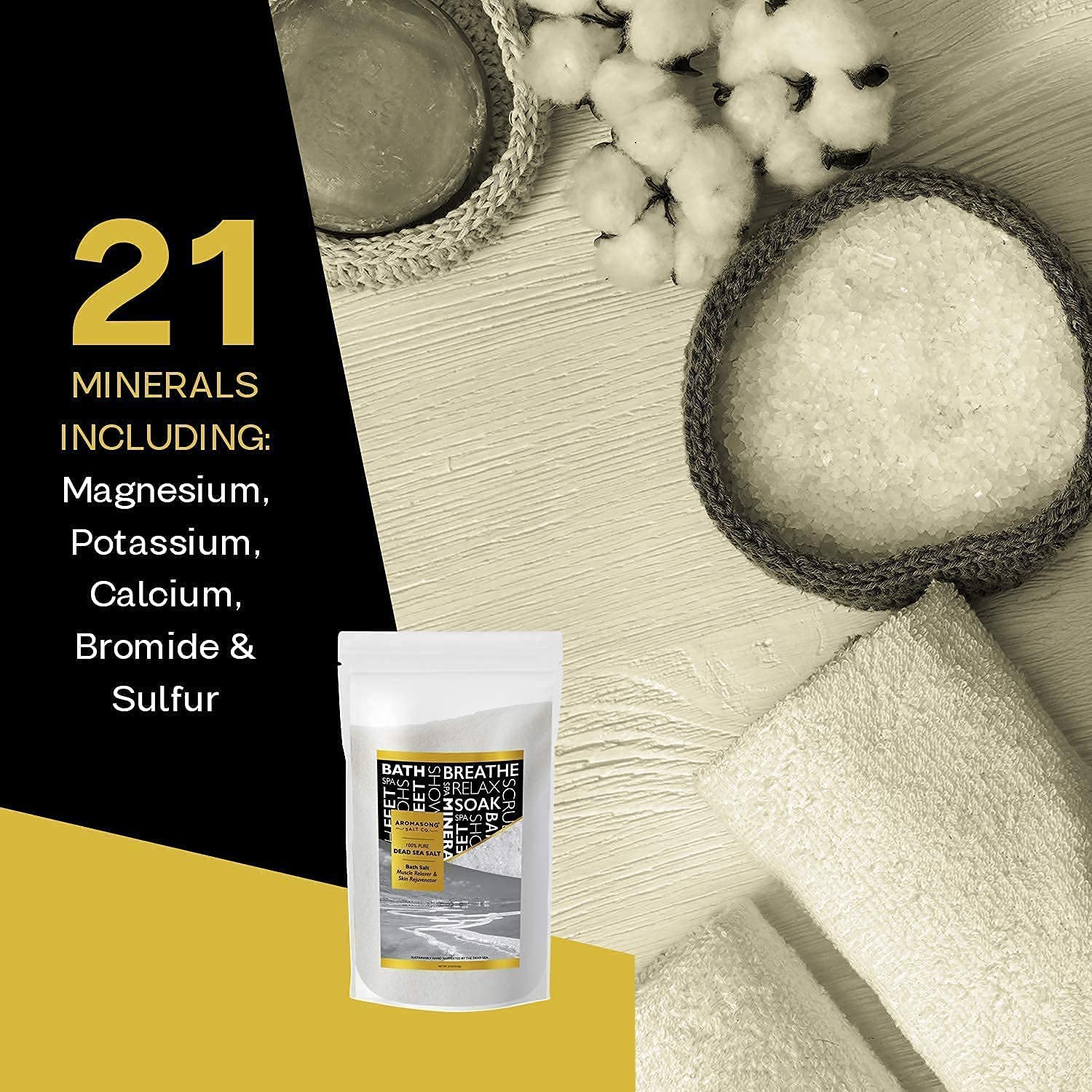 Aromasong 100% Pure Dead Sea Salt Duo: Unscented 19 LB with Lavender 5 Lb Dead Sea Salt for Relaxation