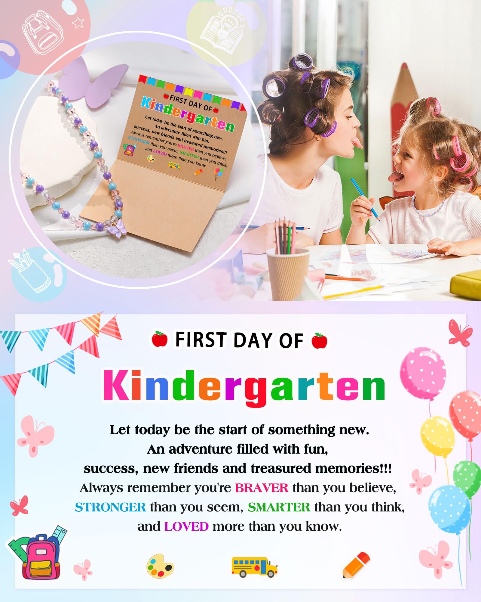 Kidbbi First Day of Kindergarten Gift First Day of School Back to School Necklace Gifts for Kids Girls