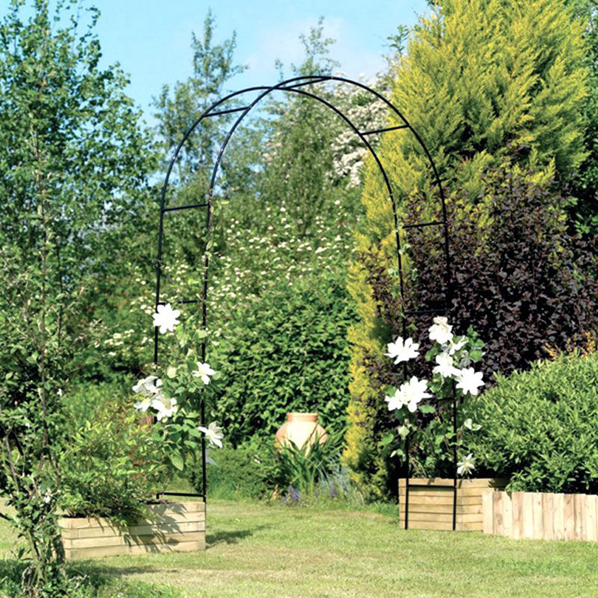 Metal Pergola Arbor, Outdoor Flower Garden Arch Trellis, Steel Garden Arbor for Climbing Plants, Wedding Decoration, 7'8" H x 4'5" W