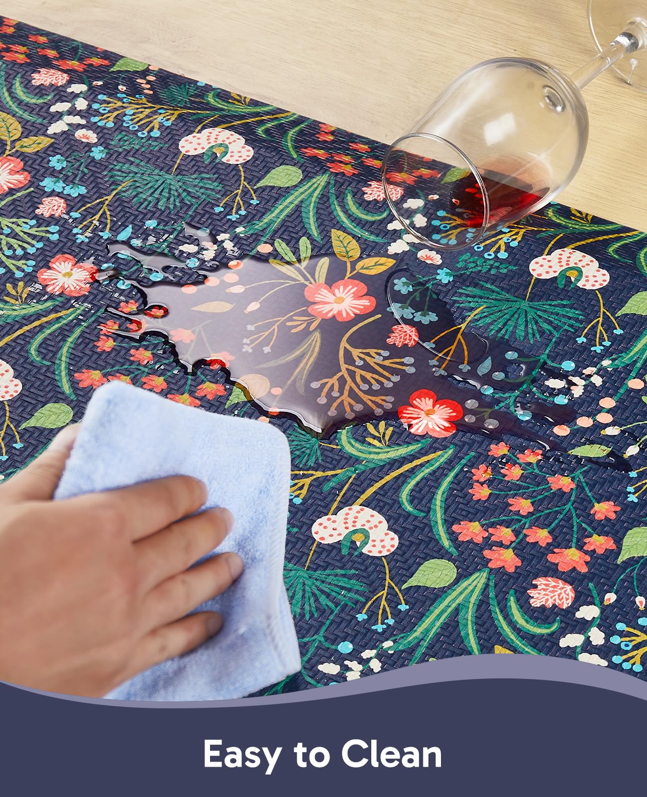 Ophanie Kitchen Mats for Floor, 3/4 inch Thick, 20x39 Anti Fatigue Cushioned Mat, Kitchen Rugs, Waterproof, Comfort Ergonomic Standing Mat for Office, Home, Sink, Blue Flower Non-Slip Ridged Bottom