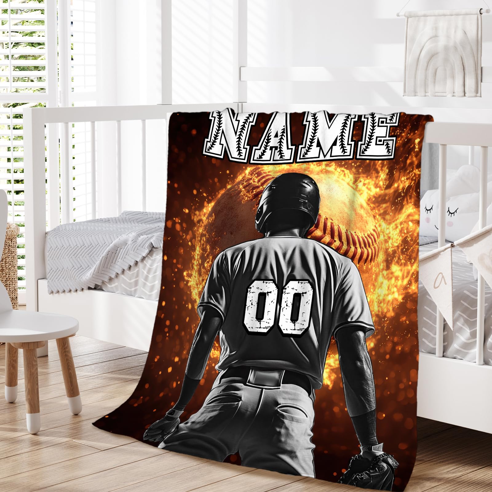 Custom with Name Kids Blankets - 50x40 Inches Small Baseball Themed Gifts for Teens, Boys 8-12, Sports Soft, Cozy & Warm Blanket for Couch, Sofa - Baseball Stuff Gifts for Team Players