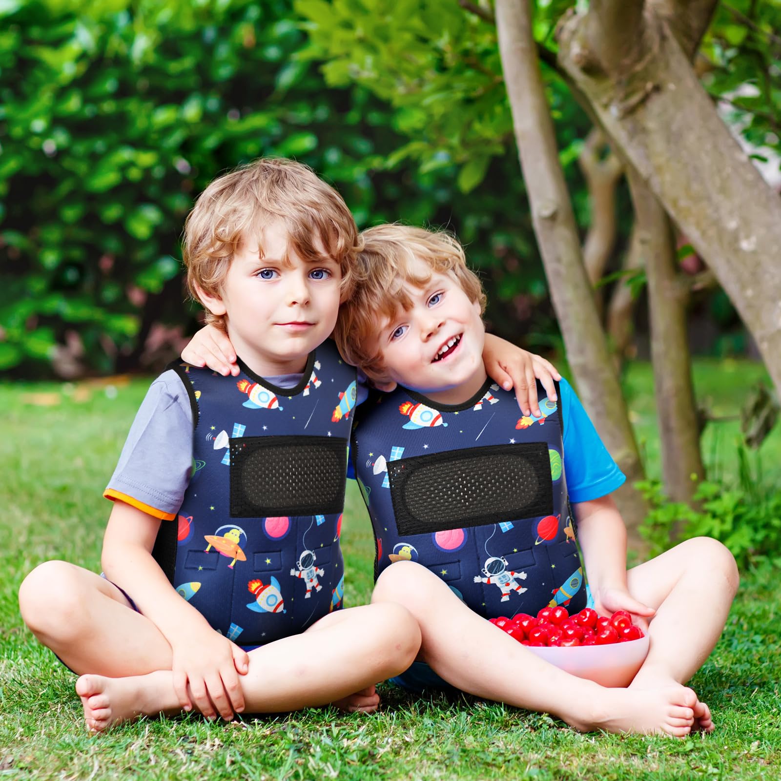 Janmercy Weighted Vest for Kids Ages 4 to 7 and Ages 8+ Boy Girl Adjustable Breathable Compression Vest for Processing Issue(Rocket,Small,Dark Blue)