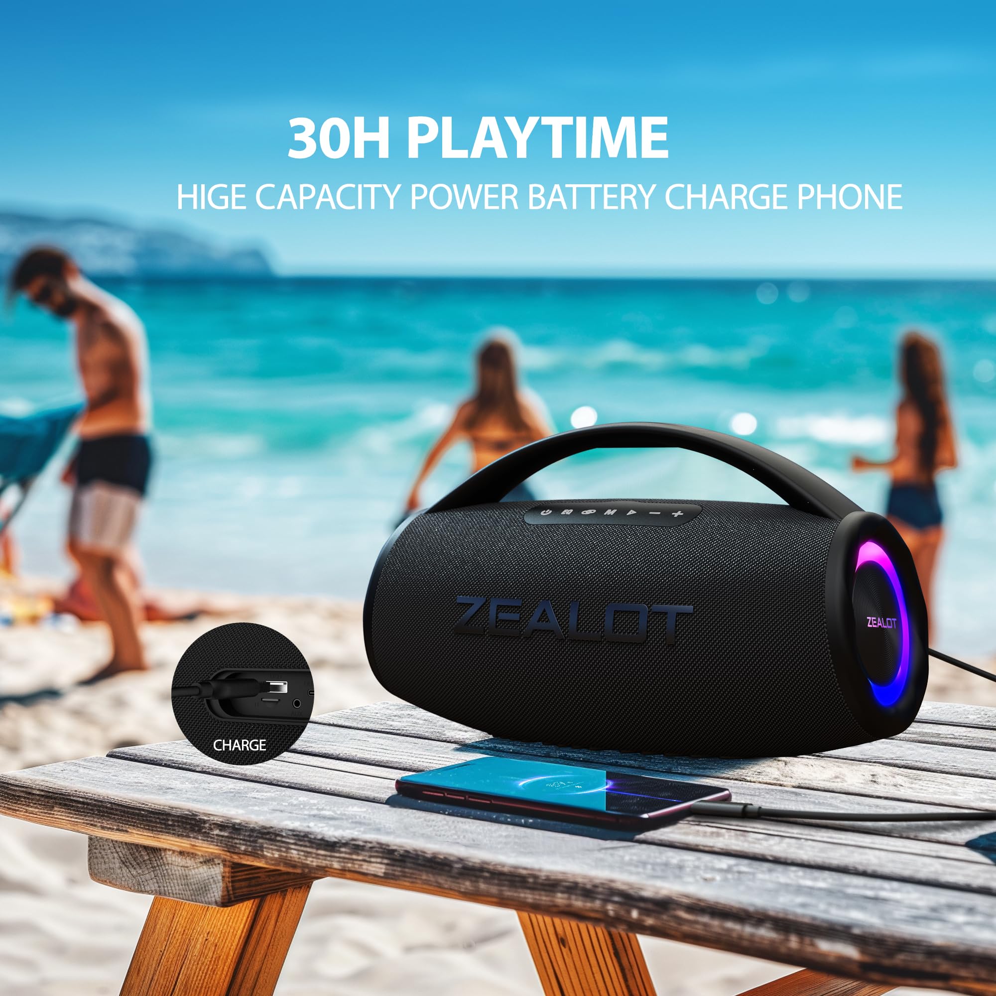 ZEALOT Bluetooth Speaker, 90W Portable Speaker Loud with Booming Bass, DSP, IP67 Waterproof Outdoor Speaker, Wireless, PowerBank, Bluetooth 5.2, Large Bluetooth Speaker for Camping, Beach, Gift
