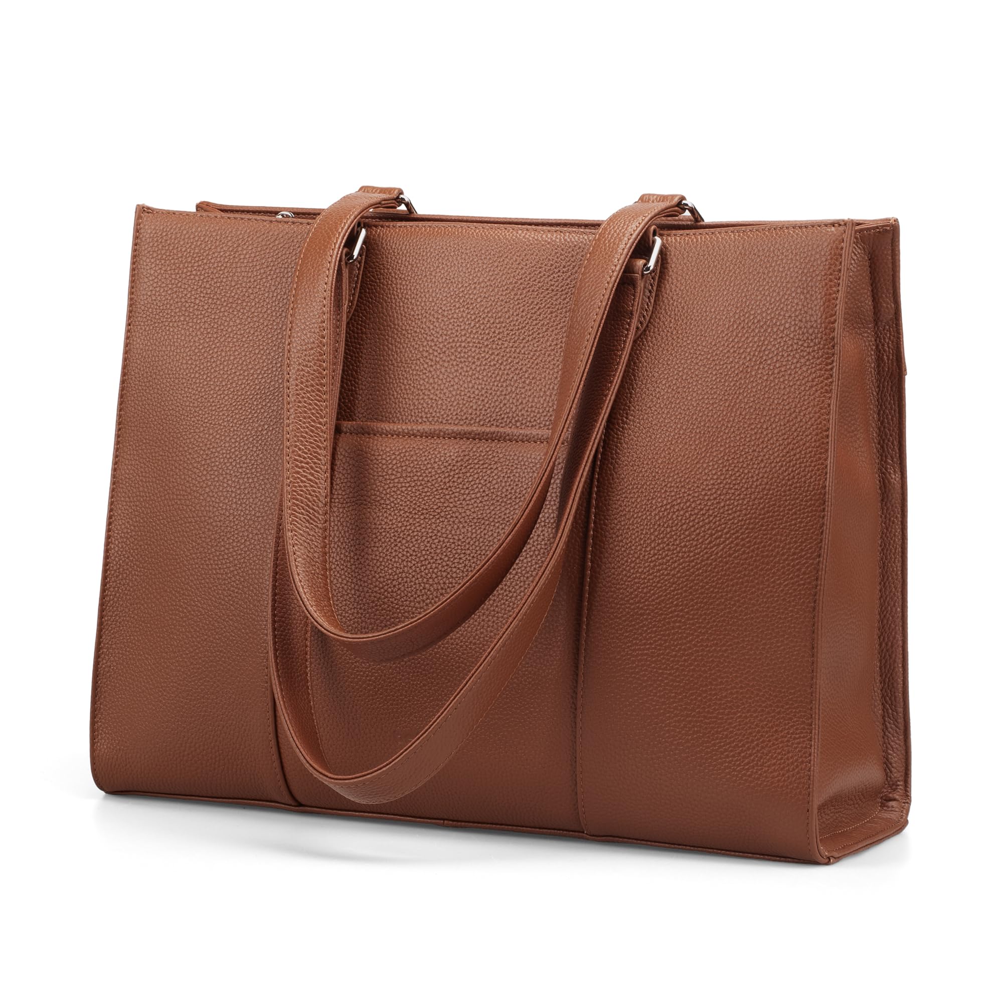 befen Genuine Leather Work Tote Bag for Women, Women's 15.6 Inch Work Bags Totes Purse Shoulder Purses Handbags Cognac Brown