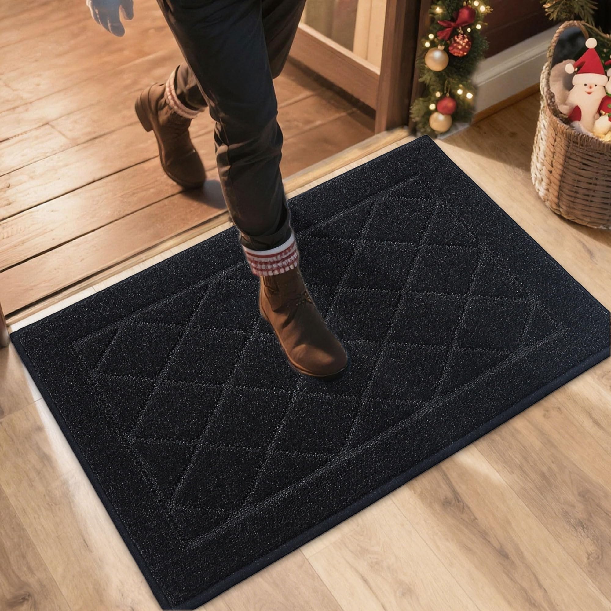 JSEI Dirt Trapper Door Mat 20"x32", Non-Slip Washable Entryway Mats, Dog Door Mat, Stain Resistant and Absorbent Floor Mats, Low Profile Welcome Mat for Front Back Door, Black