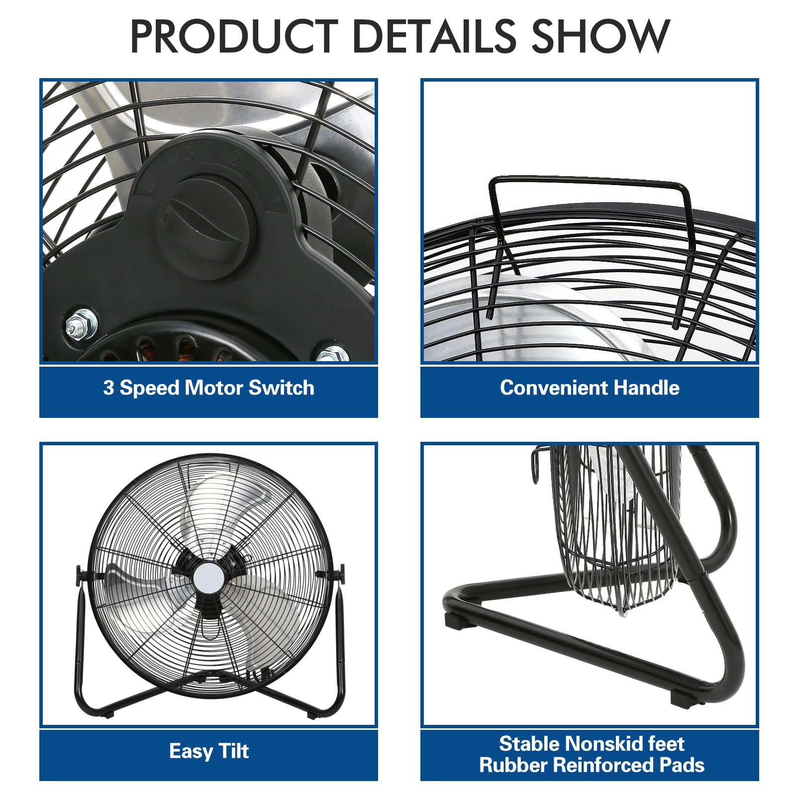 BILT HARD 4600 CFM 20" High Velocity Floor Fan, 3-Speed Heavy Duty Metal Fan with Wall-Mounting System, Industrial Shop Fan for Commercial, Garage, and Greenhouse, 2 Pack