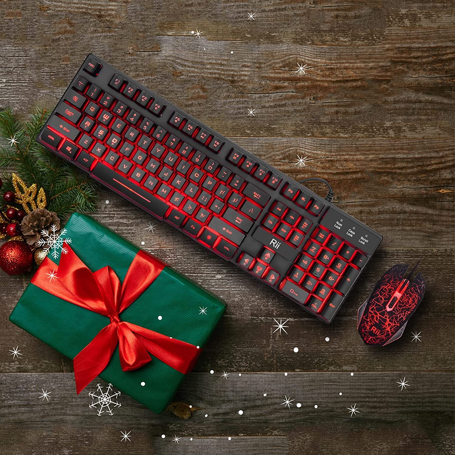 Rii Gaming Keyboard and Mouse Set, 3-LED Backlit Mechanical Feel Business Office Keyboard, Colorful Breathing Backlit Mouse for Working or Primer Gaming, Office Device (RK108)