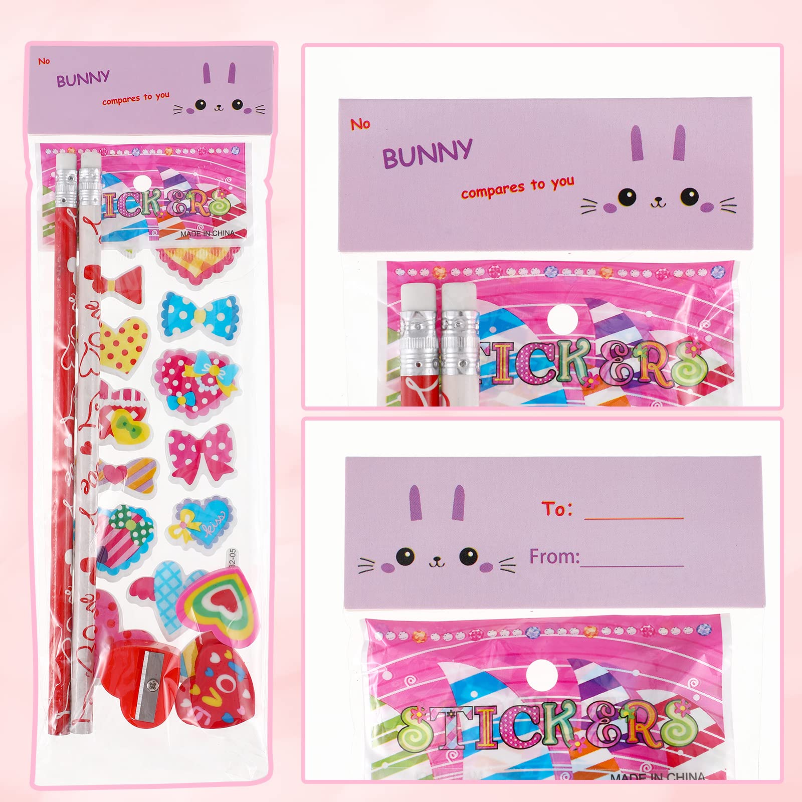 BILLMOSS Valentines Day Gifts for Kids - 28 Packs Assorted Valentines Stationery Set with Valentines Cards for Kids School Gift Exchange Classroom School Gift Exchange Prize Rewards Party Favors