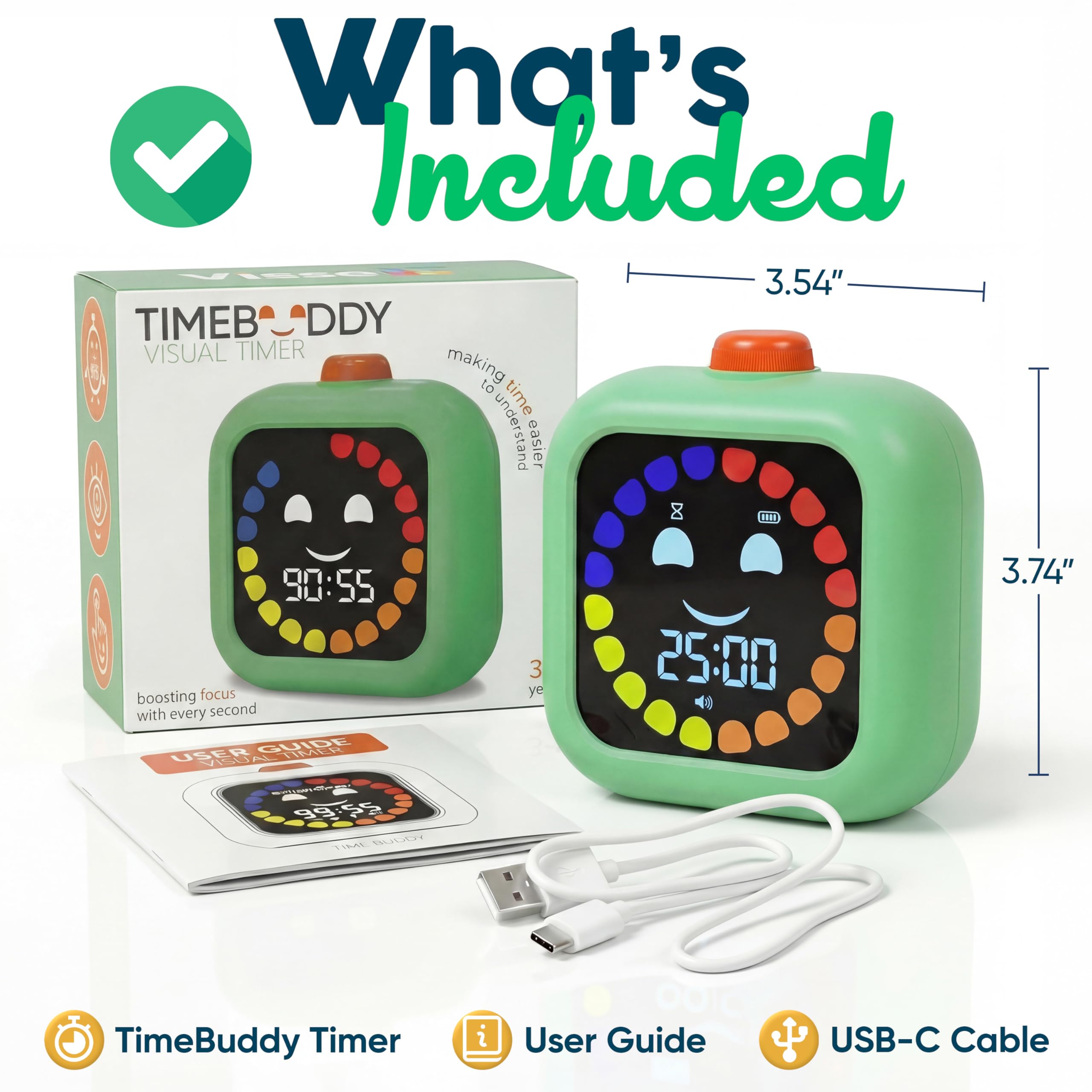 Digital Visual Timer for Kids - Rechargeable, Silent Count Up/Down for Calmer Routines - 99 Min Countdown Kids Timer for Classroom, Home & Therapy - Builds Focus & Independence