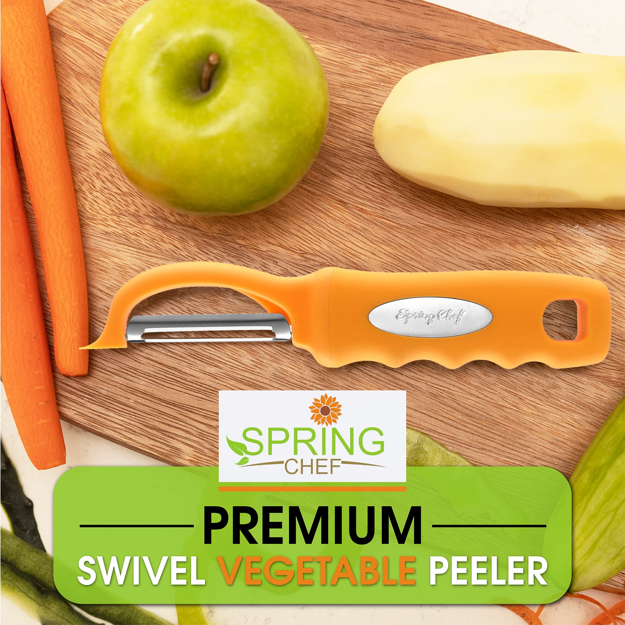 Spring Chef Premium Swivel Vegetable Peeler for Kitchen, Stainless Steel Potato Peeler with Comfortable Handle, Dishwasher Safe Metal Food Peeler for Apple, Veggie, Fruit, Carrot - Set of 2 - Mango