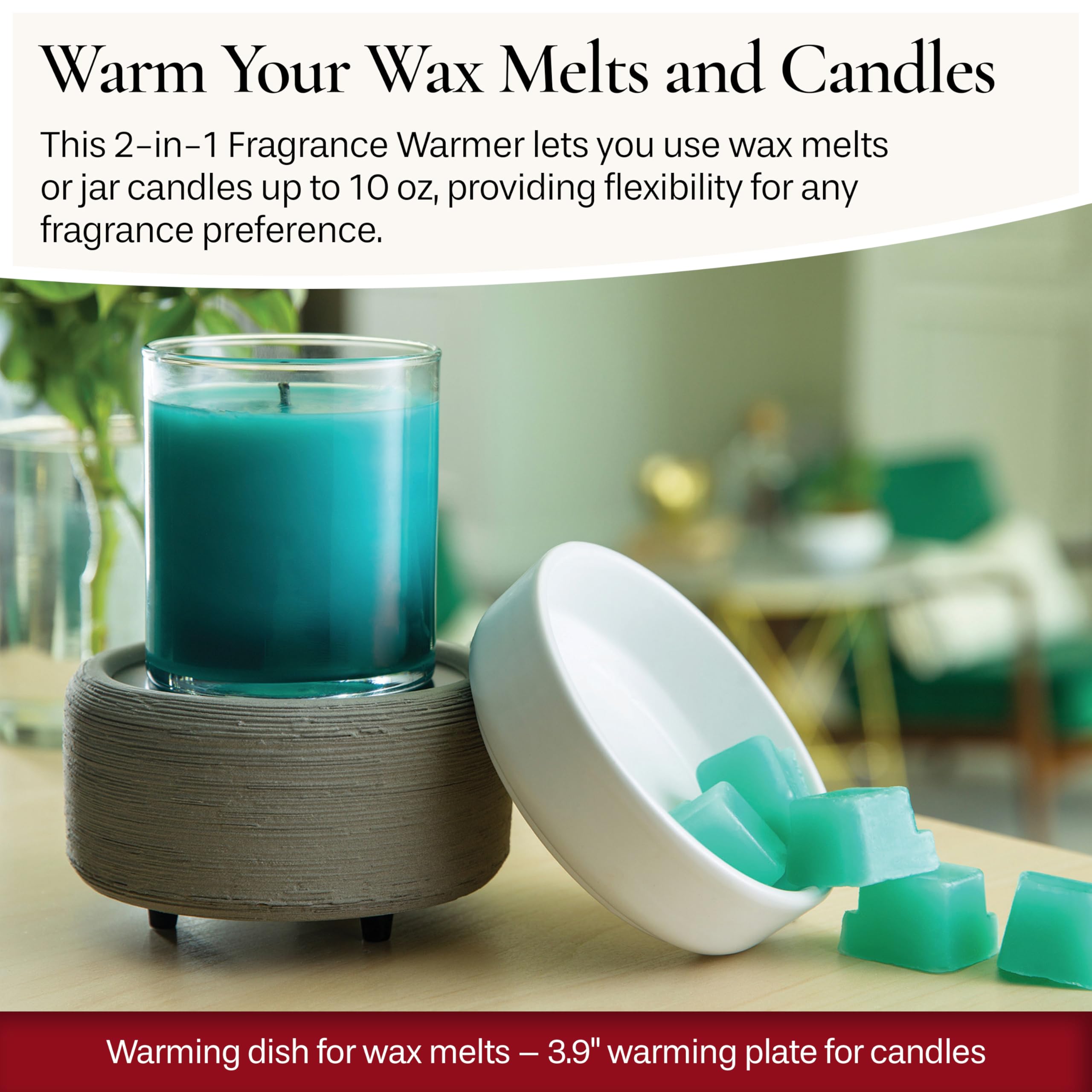 Candle Warmers ETC 2-in-1 Candle and Fragrance Warmer for Warming Scented Candles or Wax Melts and Tarts with to Freshen Room, Gray Texture