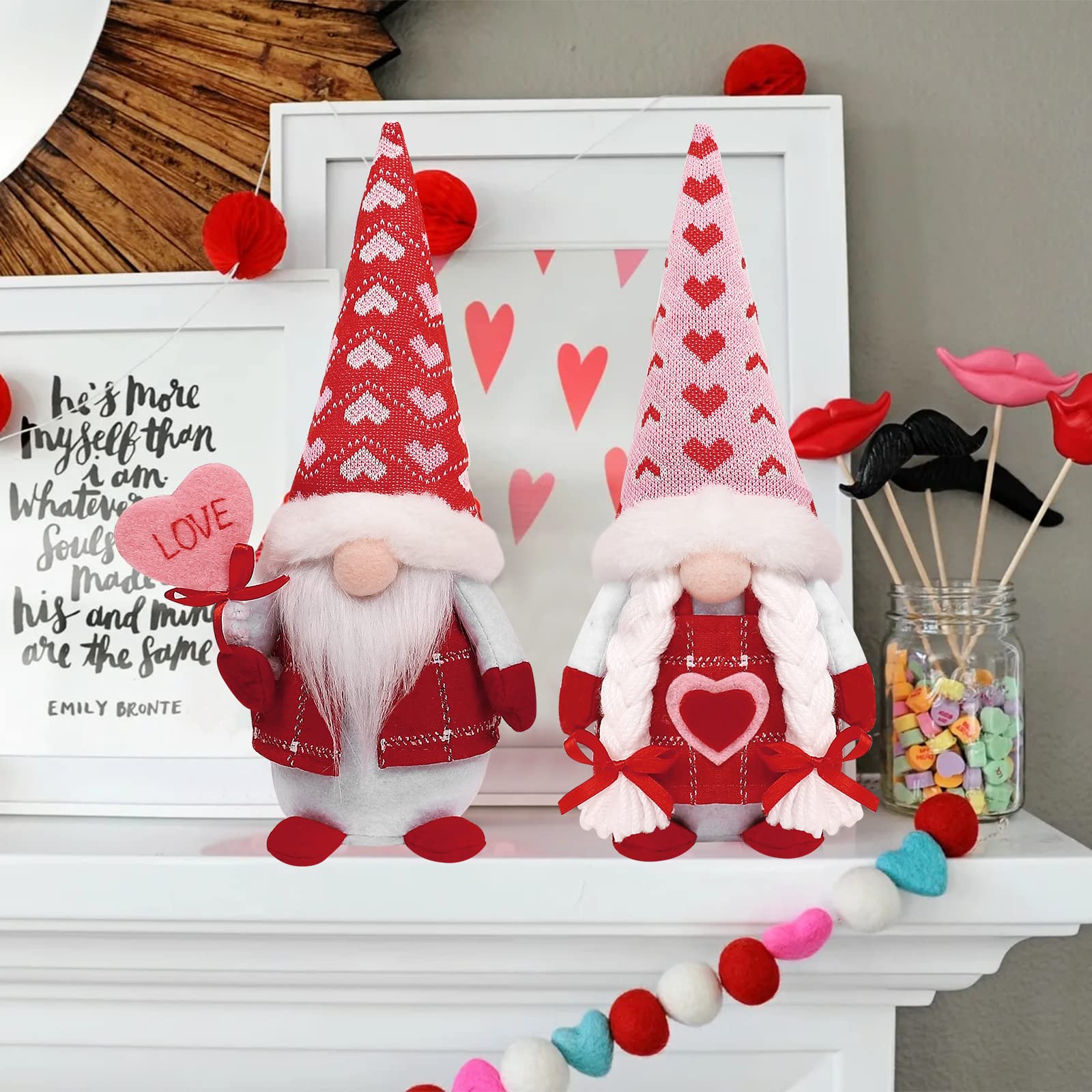 CRCZK Valentine's Day Gnomes Plush Decor, 2 Pack Mr & Mrs Handmade Tomte Swedish Gnome, Valentines decorationes Home Table Elf Gnomes Ornaments -Sweet Valentine's Day Present