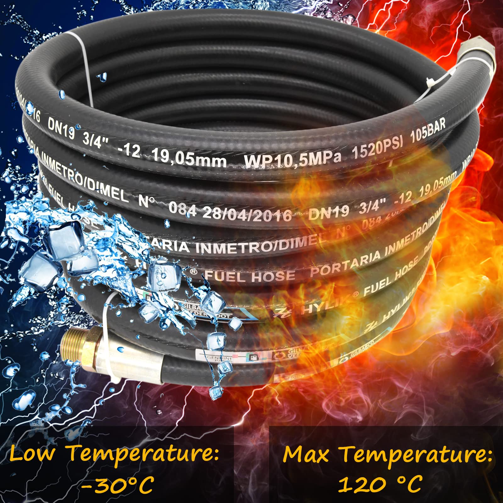 Fuel Transfer Hose, Fuel Hose 3/4" x 20' (6 m), 3/4 Fuel Hose 20 ft, Fuel Pump Hose 3/4 Inch, for Dispensing Diesel Fuel, Gasoline, Grease, Kerosene, Petroleum Oils - 3/4 Transfer Hose,Farm Fuel Hose