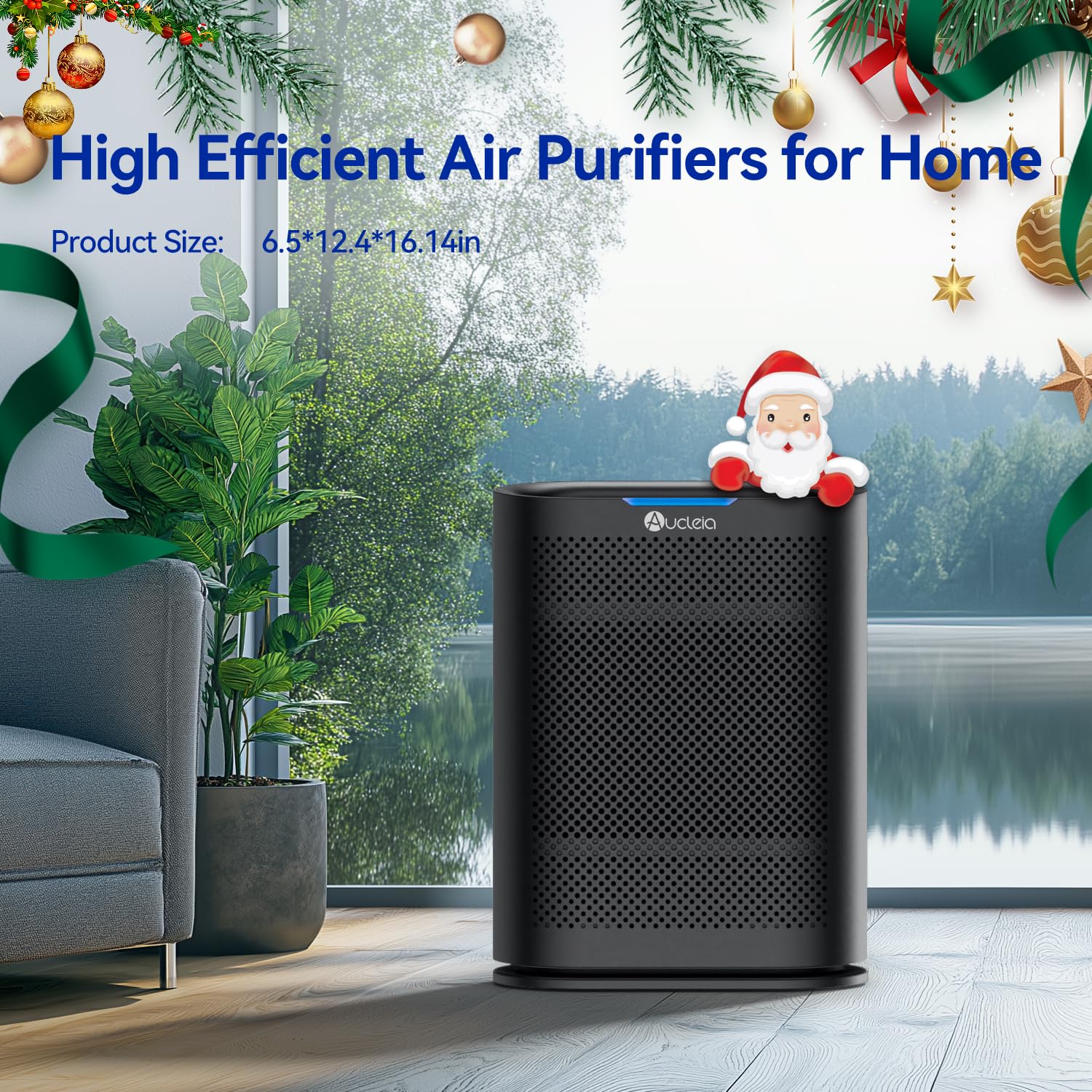 Air Purifiers for Home Large Room Cover 2,100 Ft²,Home Air Purifier with Air Quality Monitor & Aromatherapy,Auto H13 Air Purifier Removes Pets Hair Dust Smoke Odor,with 7 Colors Light(Black)