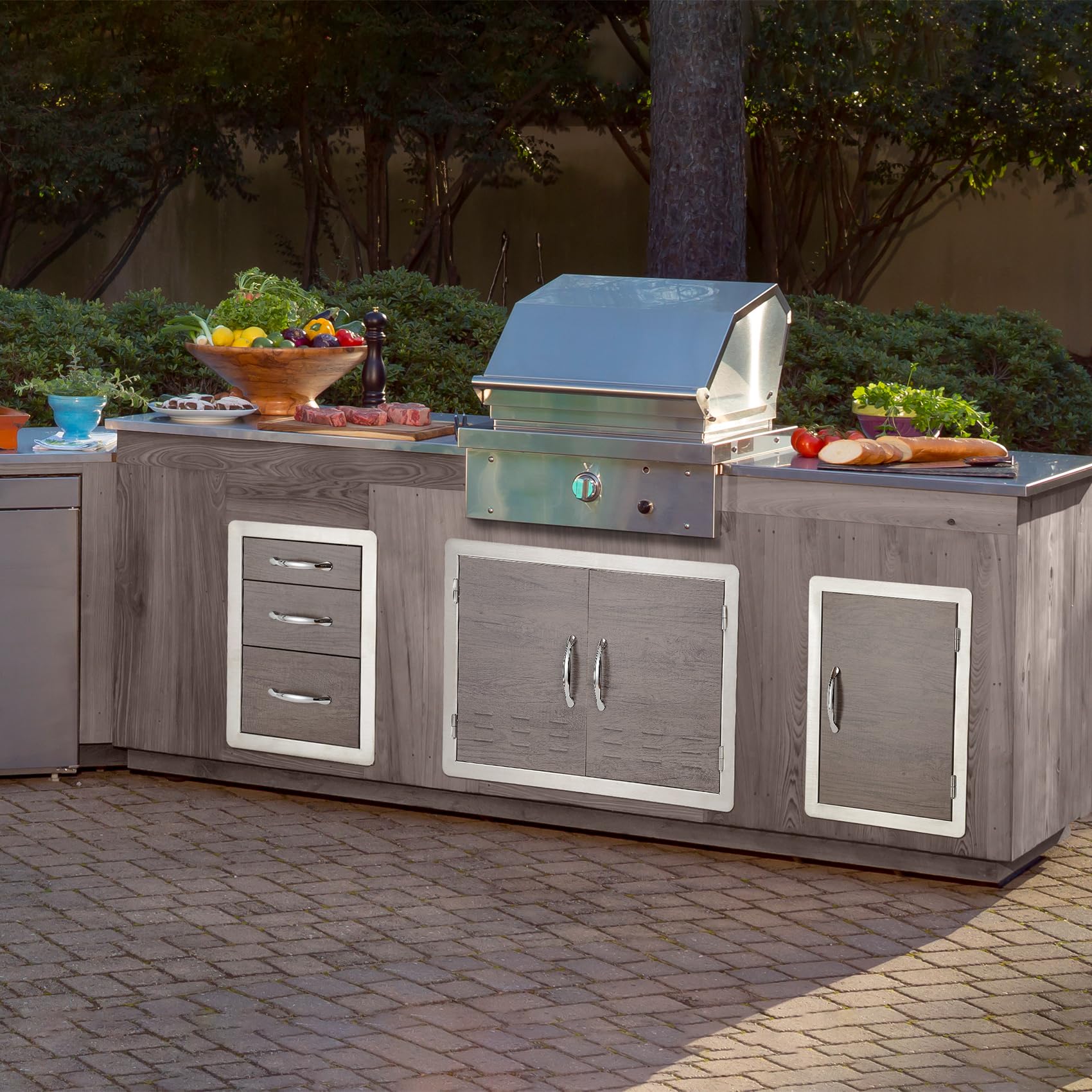 Stanbroil BBQ Access Door 20W x 27H Inch, Wood Grain Outdoor Kitchen Doors Wall Construction Single Vertical Door for Outside Kitchen, BBQ Island, Grill Station