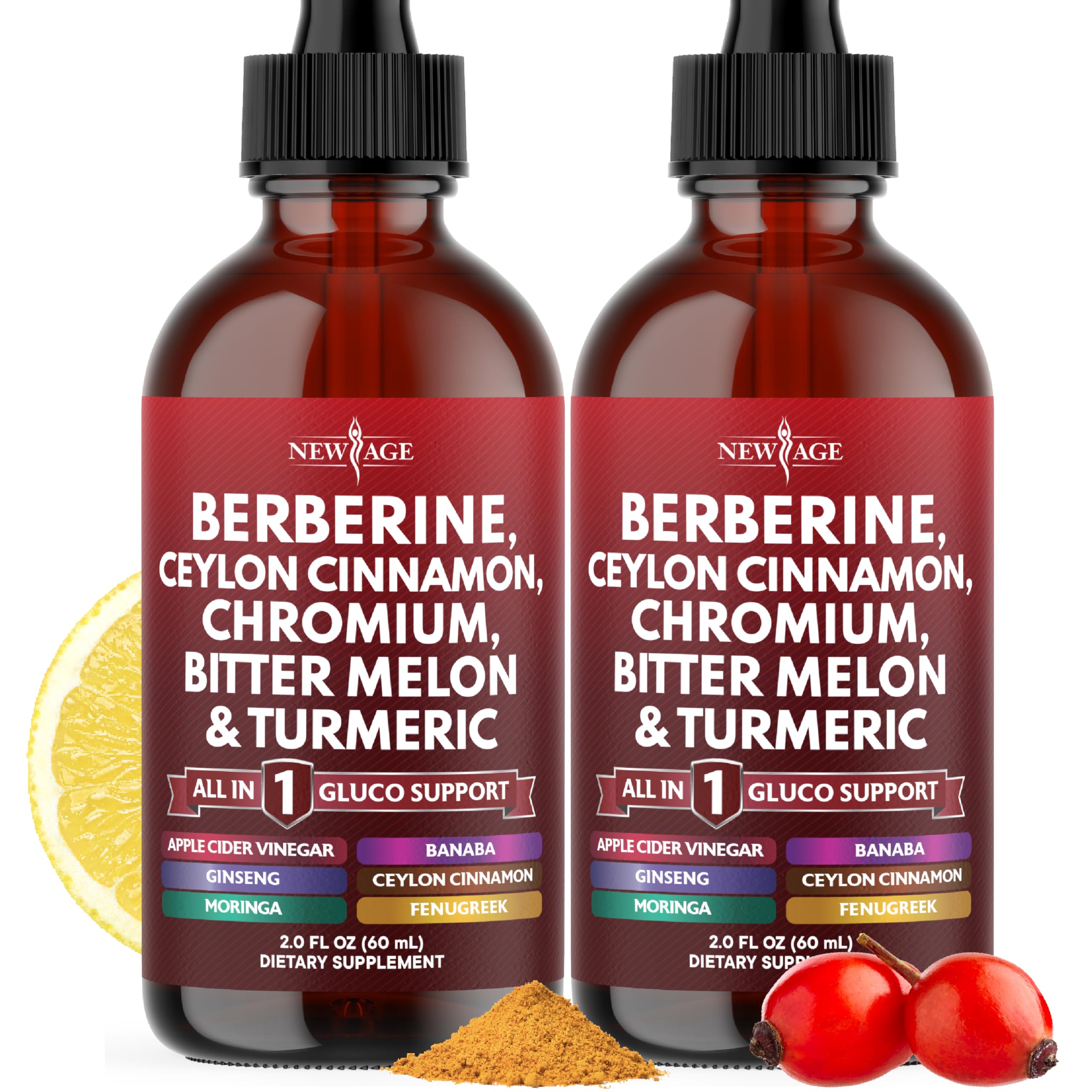 Berberine with Ceylon Cinnamon Supplement Liquid Drops + Bitter Melon Extract, Glucomannan, Gymnema, Chromium, Turmeric, Panax Ginseng, Moringa- 4 OZ